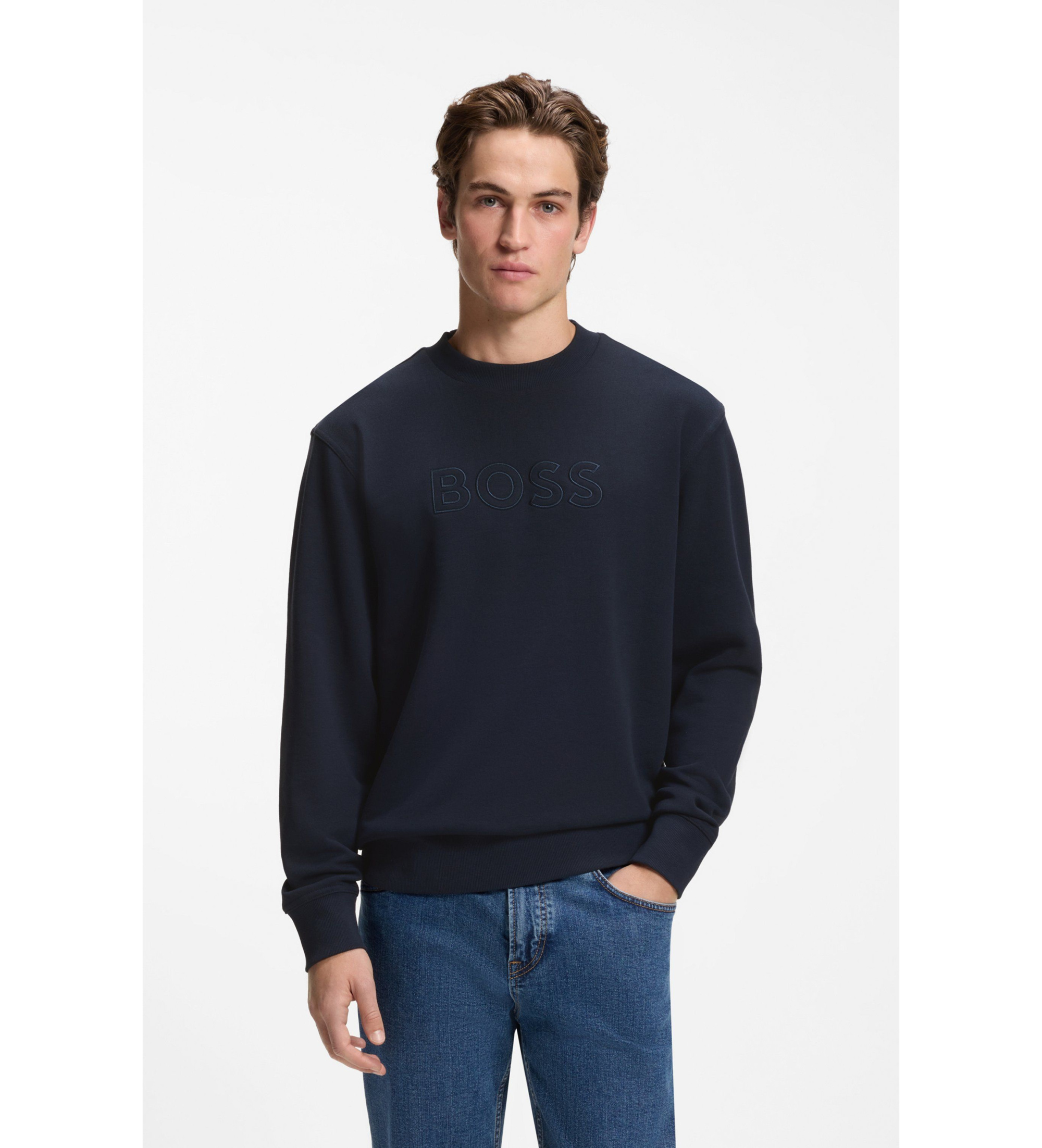BOSS für Herren. 50567420 Jersey We Logo marineblau (S), Lässig, Baumwolle, Langarm
