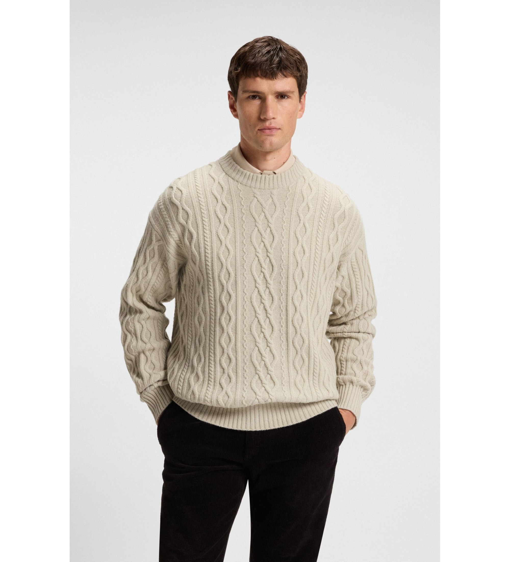 BOSS für Herren. 50548689 Kableto beige Pullover (S), Lässig, Polyester