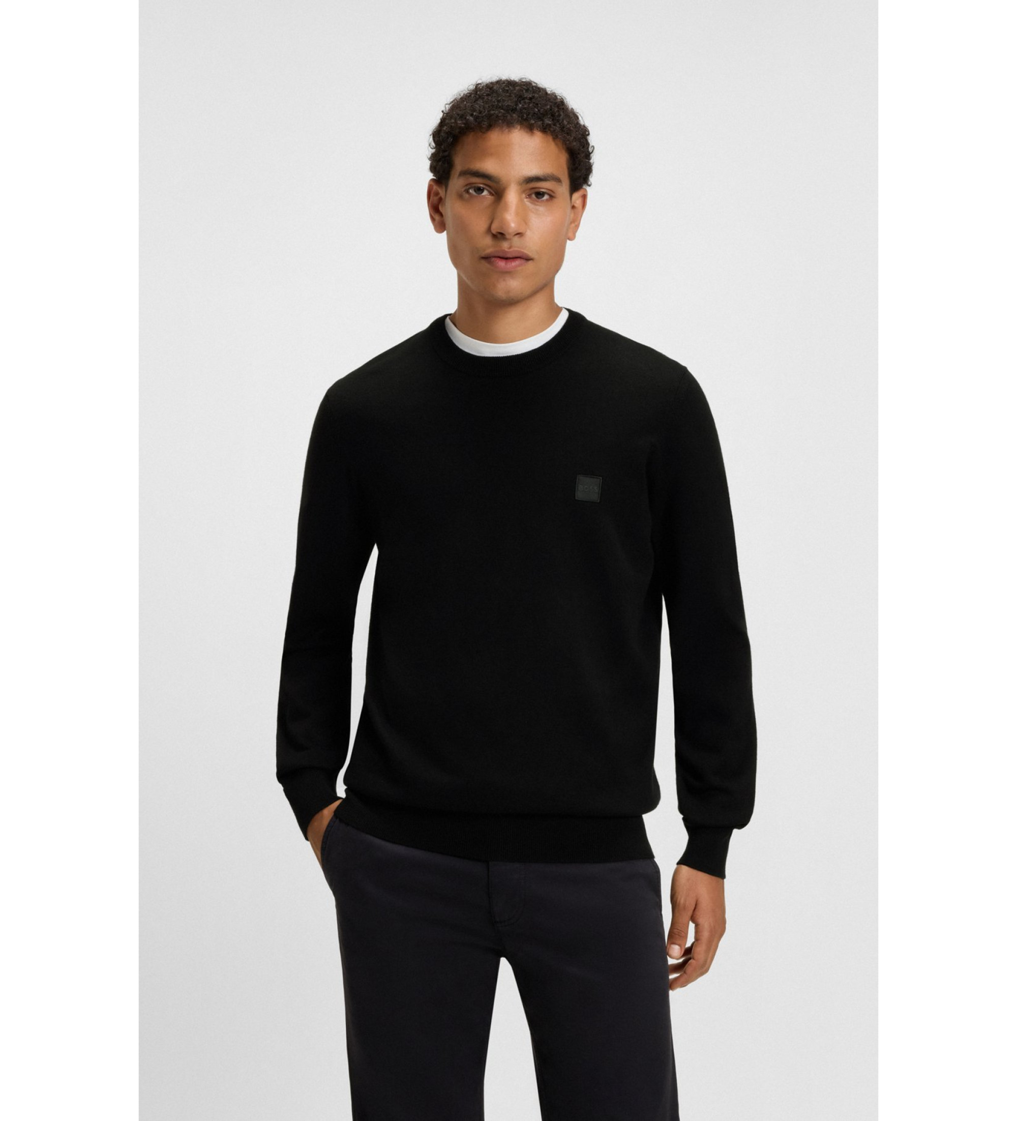 BOSS für Herren. 50527583 Kanovano schwarzer Pullover (L), Lässig, Polyester