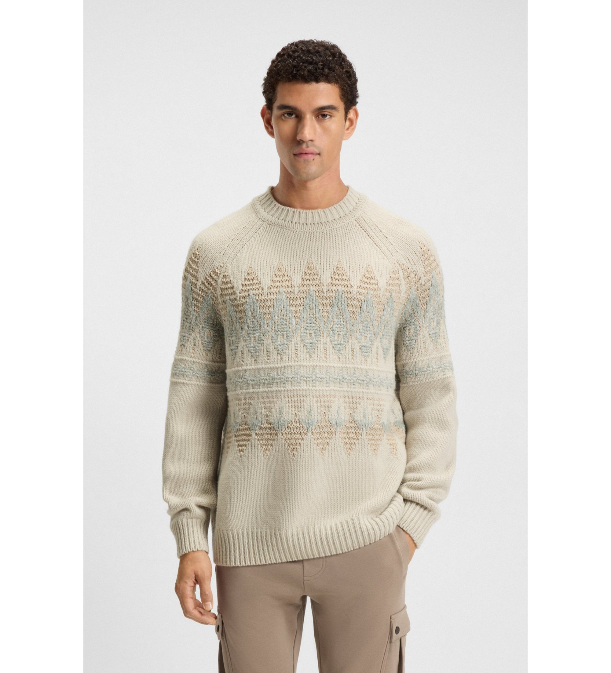 BOSS für Herren. 50548686 Karombo Pullover beige (S), Lässig, Wolle, Langarm