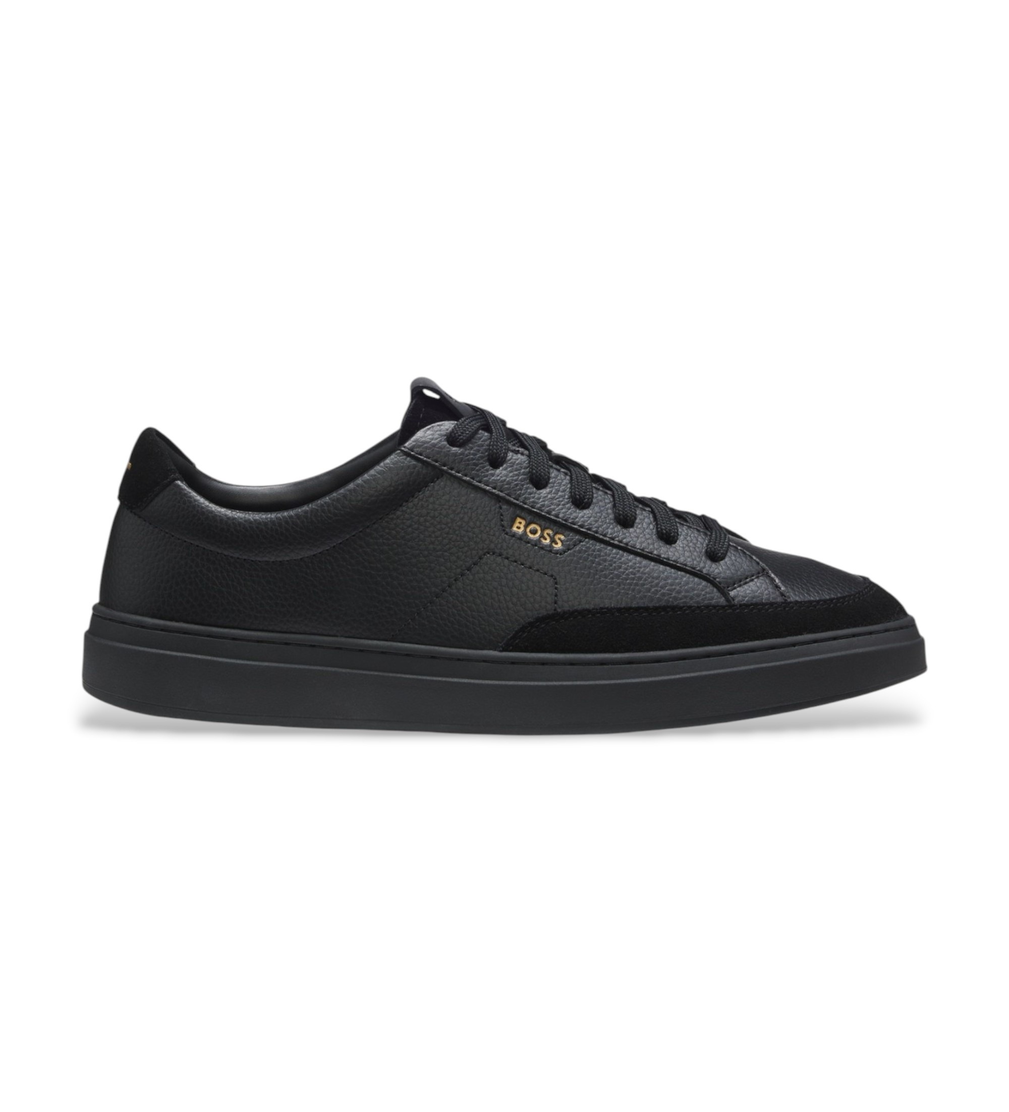 BOSS für Herren. 50568536 Kieran Tenn Sneaker aus schwarzem Leder (39), Wohnung, Schnürsenkel, Lässig