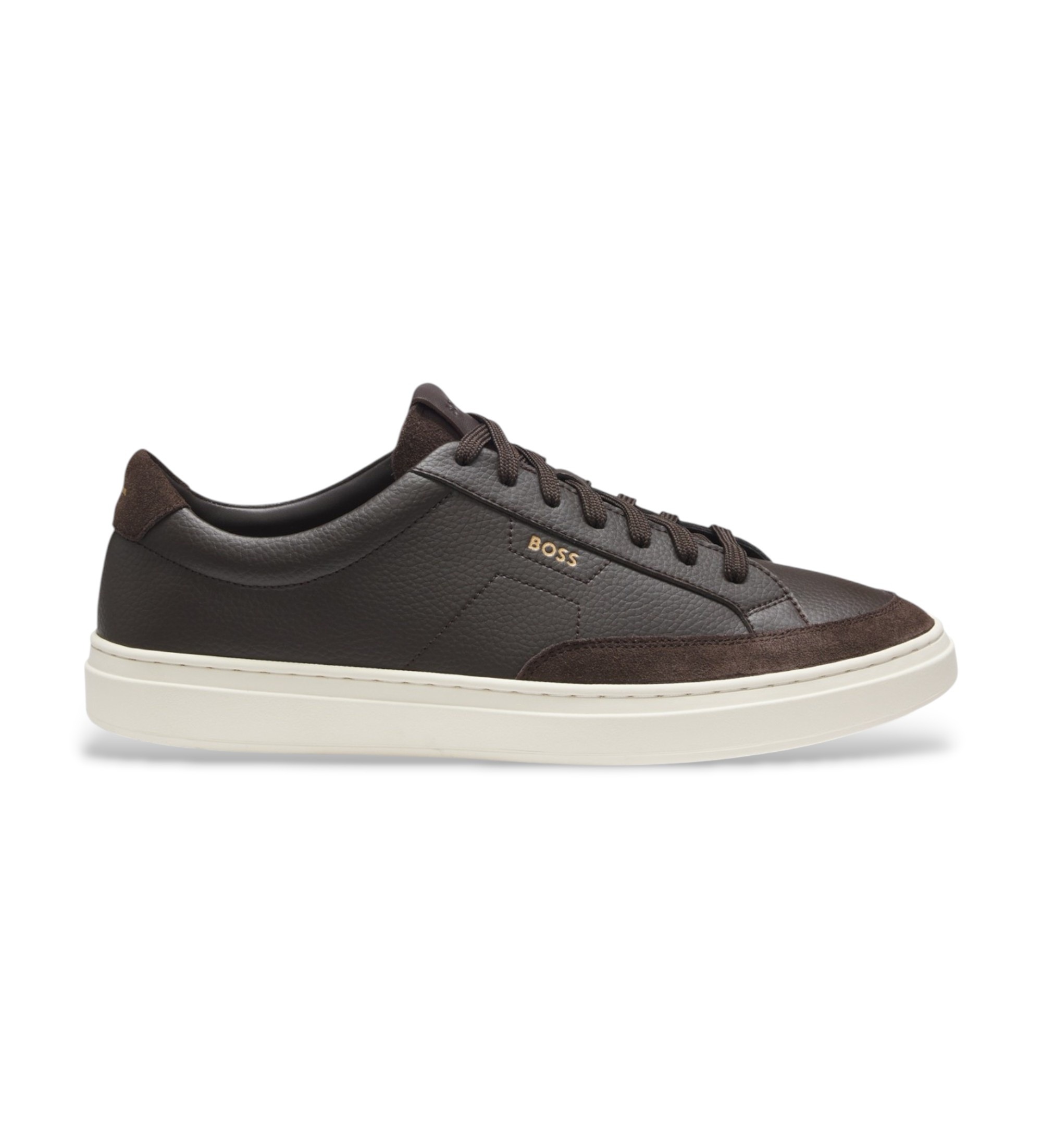 BOSS für Herren. 50568536 Dunkelbraune Ledersneaker von Kieran Tenn (39), Wohnung, Schnürsenkel, Lässig