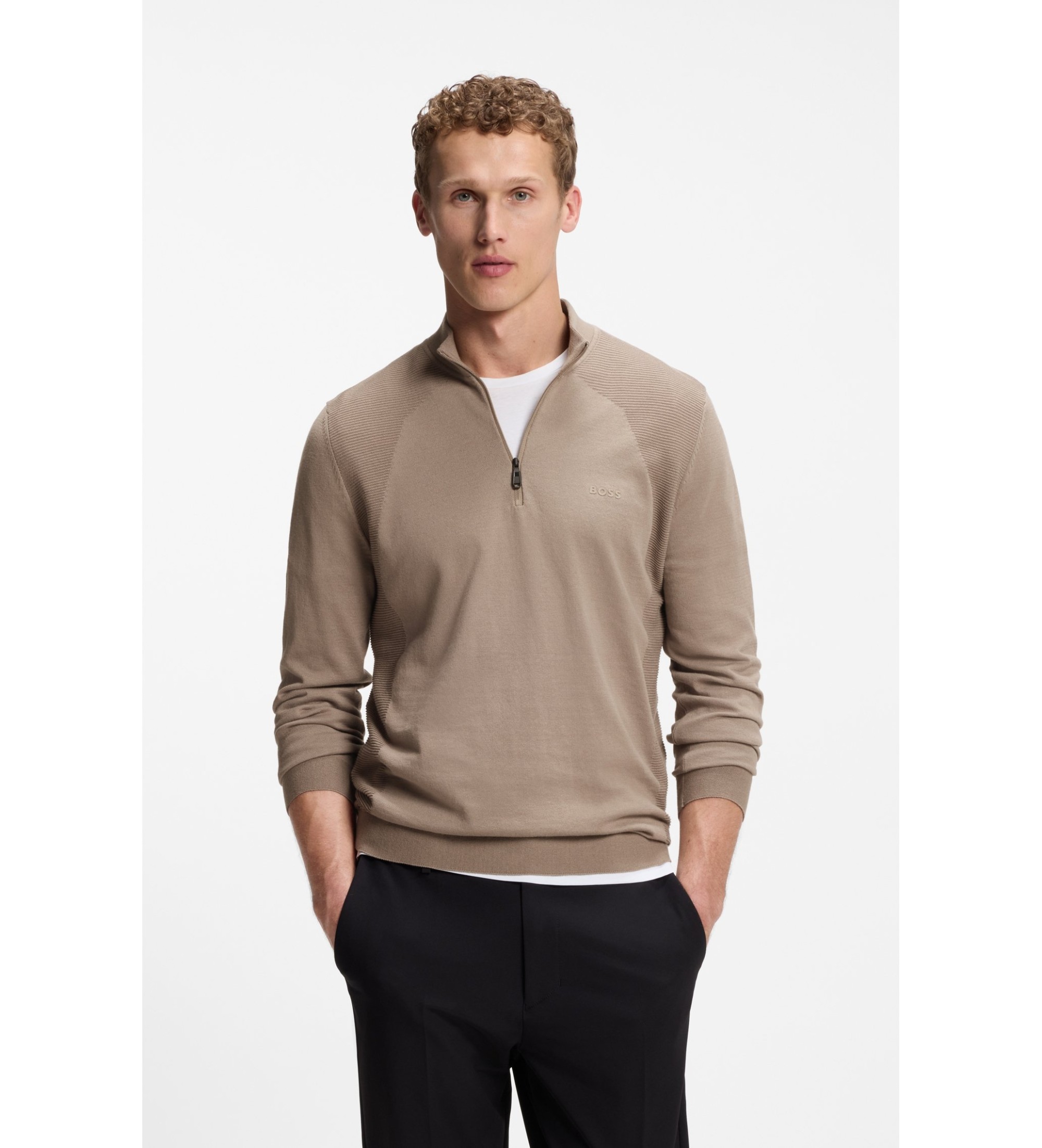 BOSS für Herren. 50558352 Strickpullover aus Baumwollmischung braun (M), Lässig, Baumwolle, Langarm
