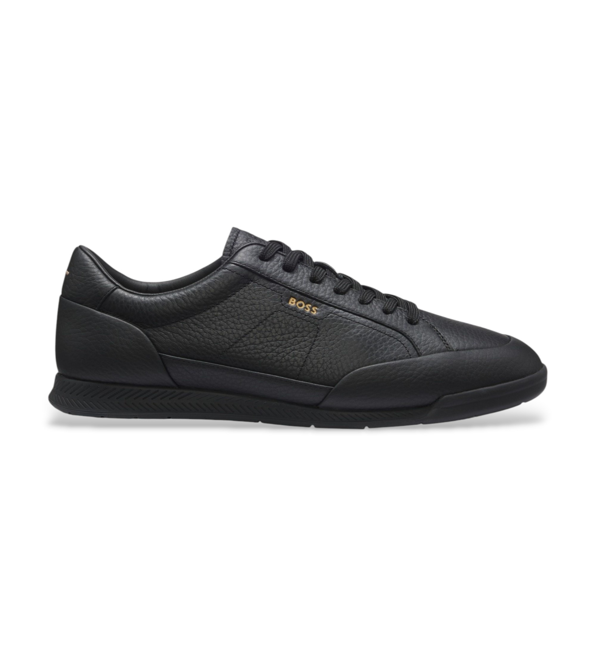 BOSS für Herren. 50574126 Nitan Low Ledersneaker, schwarz (43), Wohnung, Schnürsenkel, Lässig