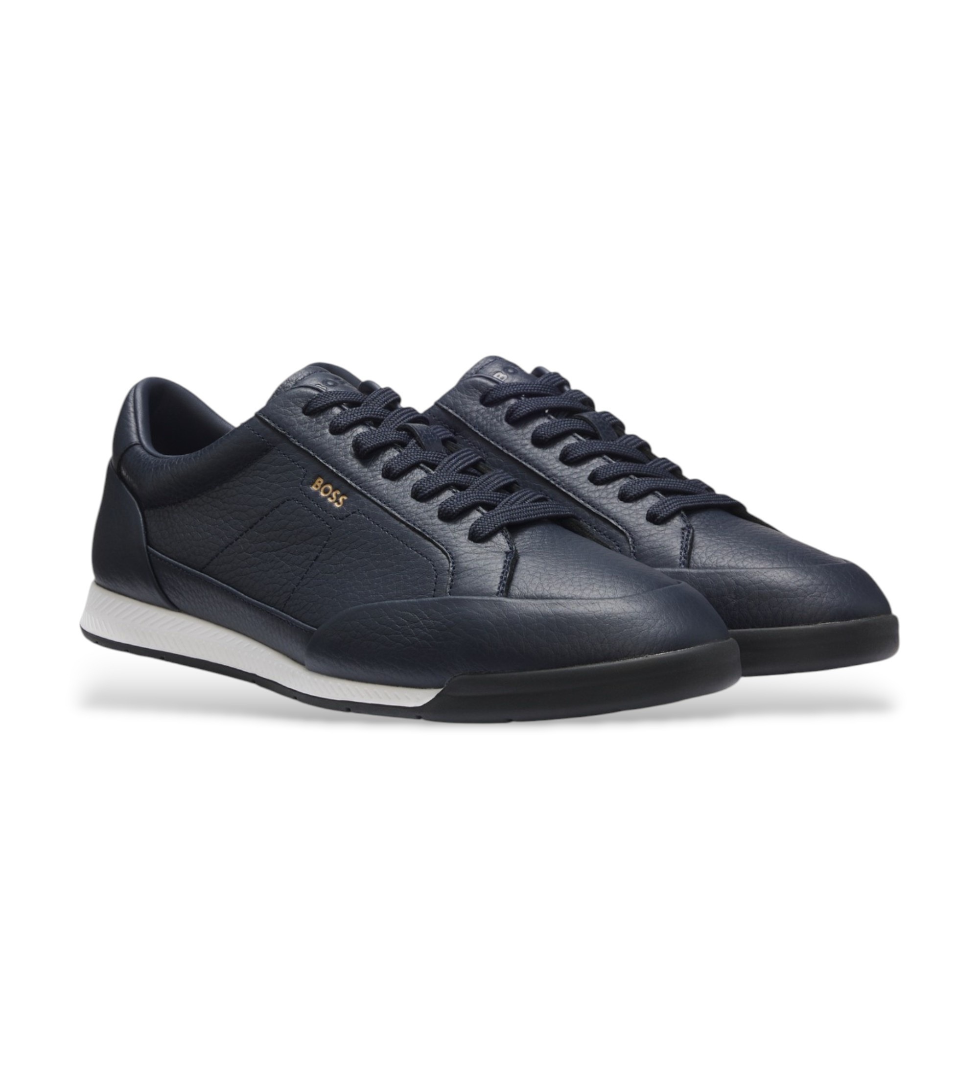 BOSSvoor mannen. 50574126 Nitan Lowp leren sneakers, marineblauw (44), Leer, Plat, Veters, Casual