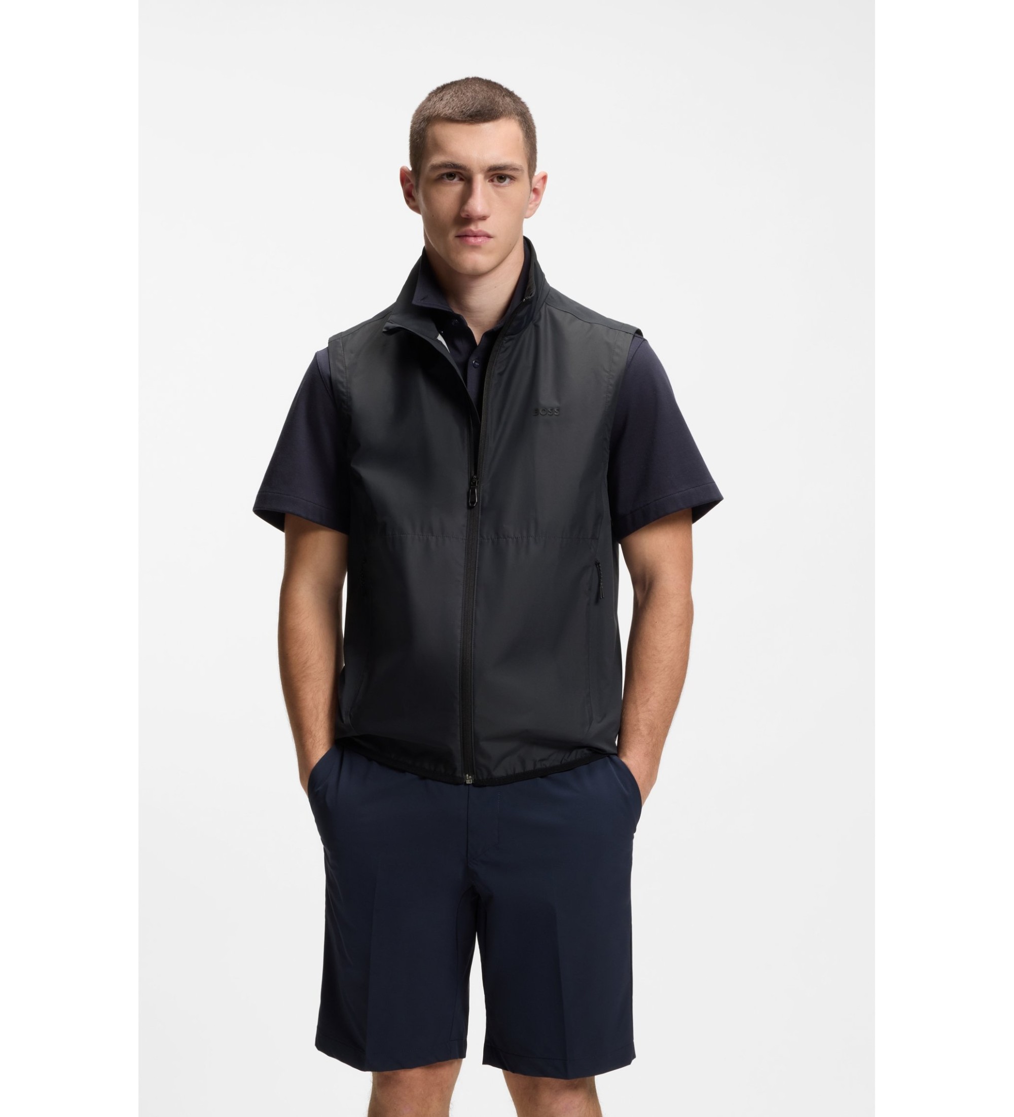 BOSSvoor mannen. 50554187 Multi-elastisch marine waterafstotend vest van stof (XXL), Casual, Polyester, Marineblauw