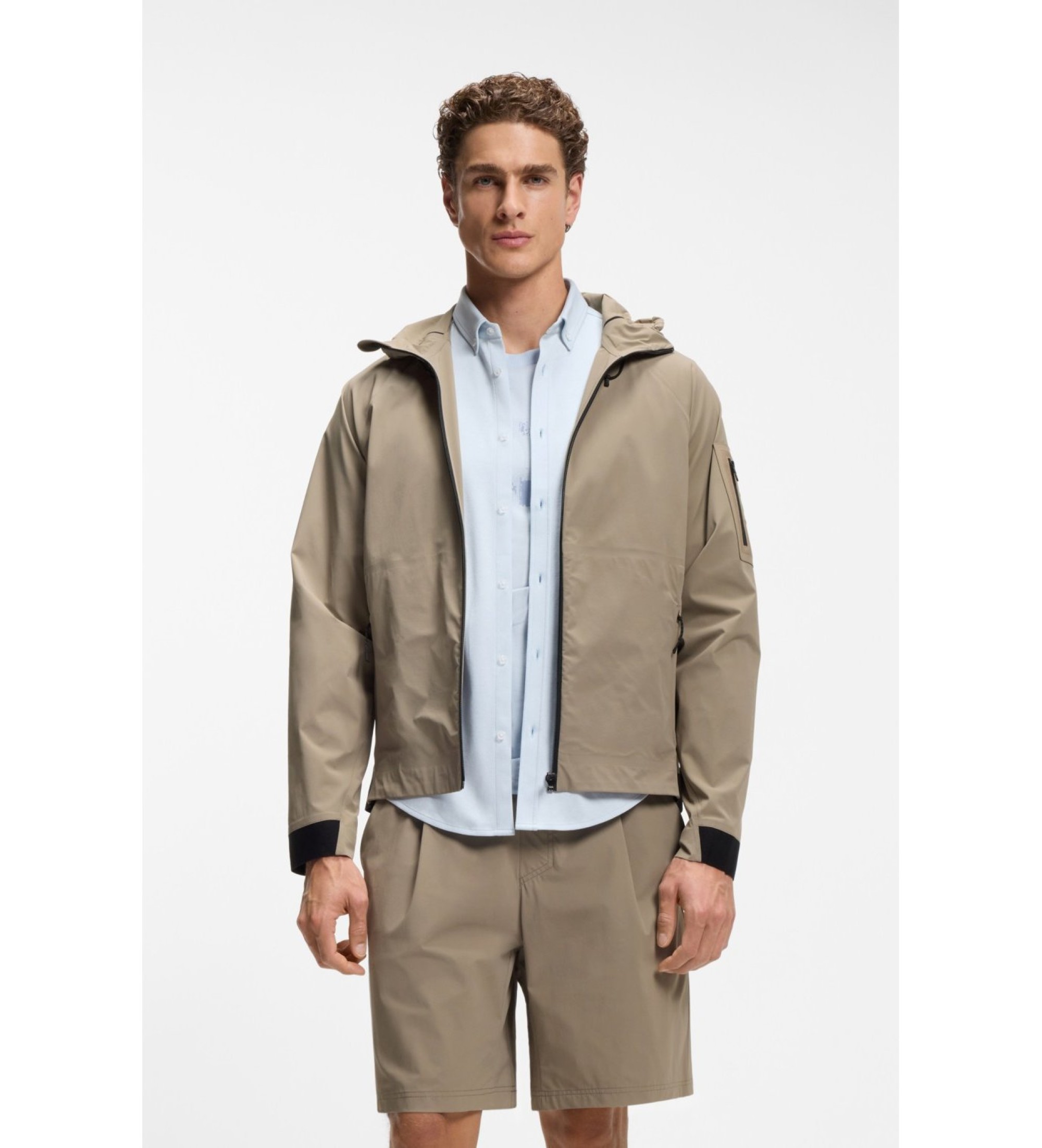 BOSS für Herren. 50554165 Wasserabweisende Jacke mit beiger Mikrostruktur (XL), Lässig, Polyamid, Draußen