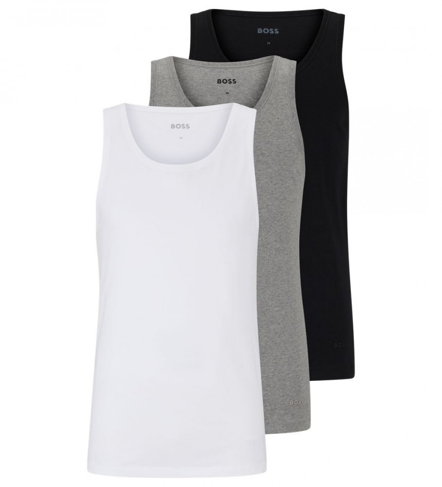 BOSSvoor mannen. 50475278 3-Pack Klassieke T-Shirts Zwart, Grijs, Wit (M), Homewear, Katoen, Mouwloos / spaghettibandjes