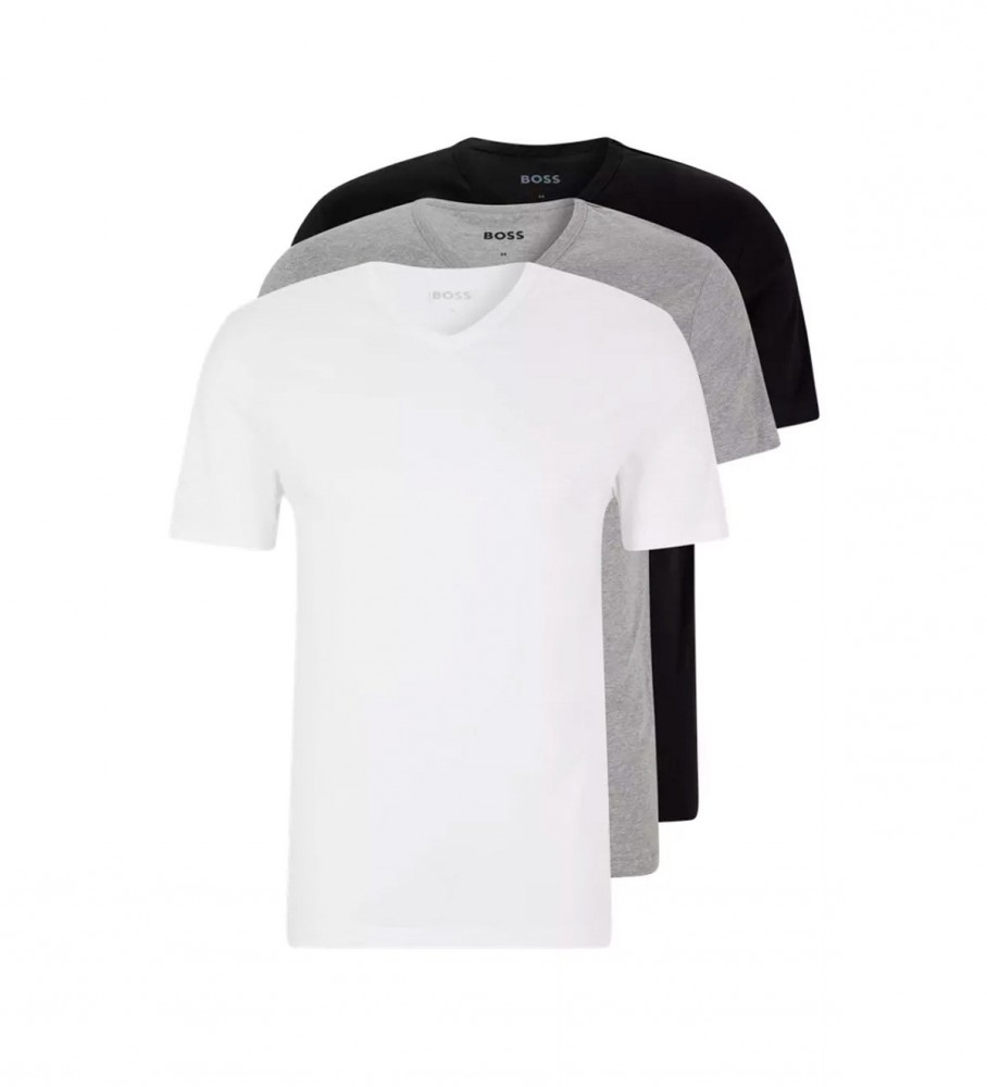 BOSS für Herren. 50475285 3er-Pack V-Ausschnitt-T-Shirts weiß, grau, schwarz (M), Lässig, Baumwolle, Kurzarm