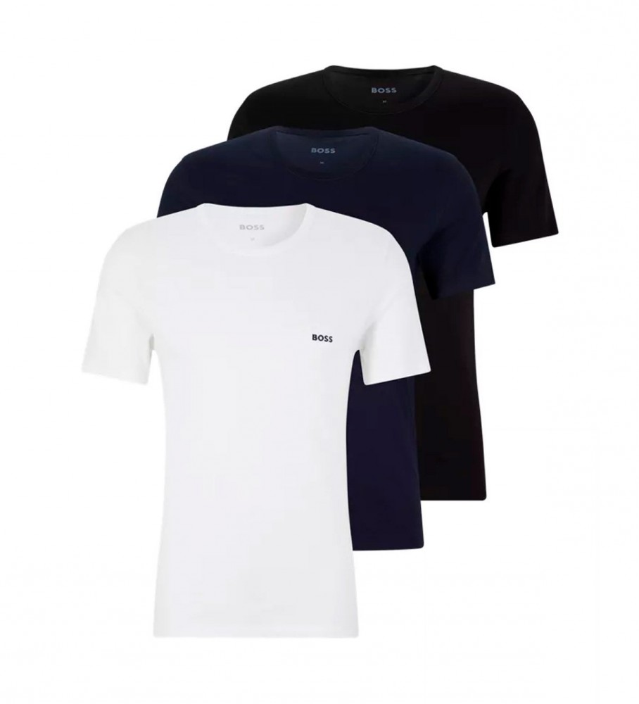 BOSS für Herren. 50475284 Pack 3 T-Shirts RN Classic schwarz, blau, weiß (L), Heimtextilien, Grau, Baumwolle, Kurzarm