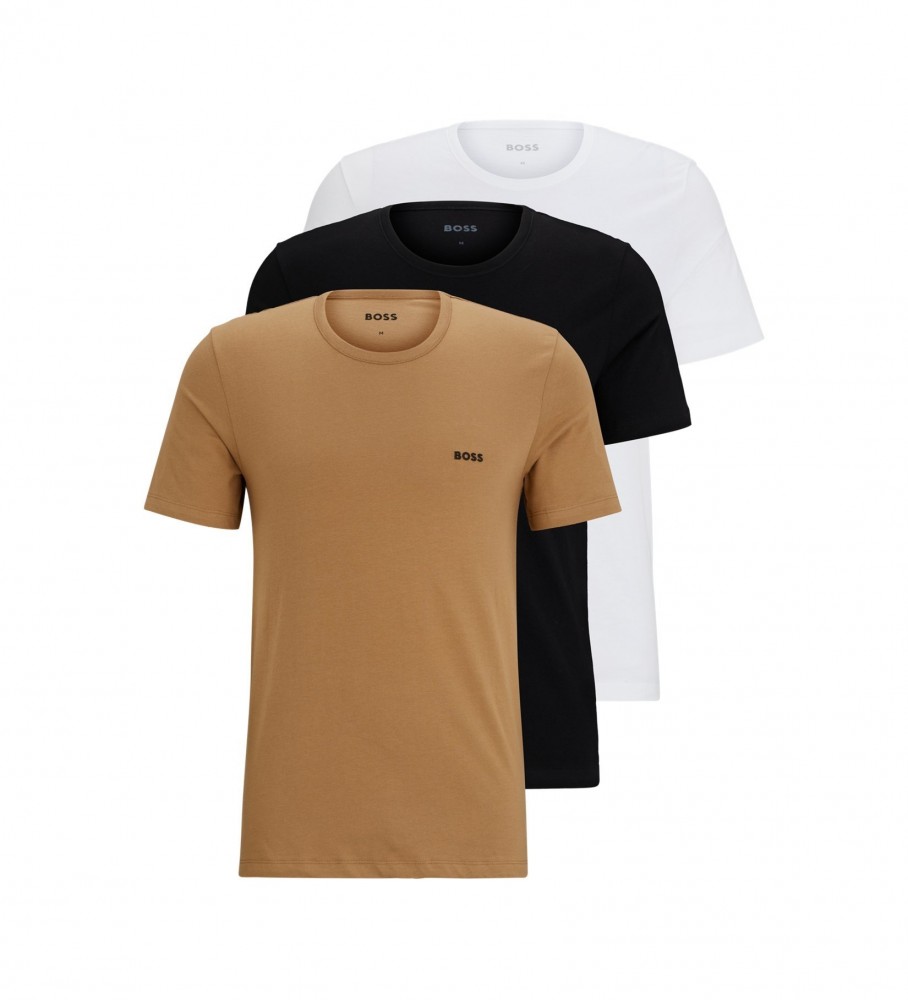 BOSS für Herren. 50475284 Packung mit 3 Unterhemden (XL), Schwarz, Weiß, Braun, Heimtextilien, Baumwolle, Kurzarm