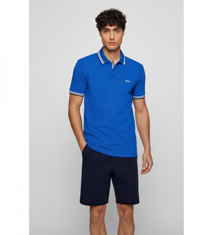 BOSS für Herren. 50469055 Poloshirt mit normaler Passform Detail Logo blau (S), Lässig, Baumwolle, Kurzarm