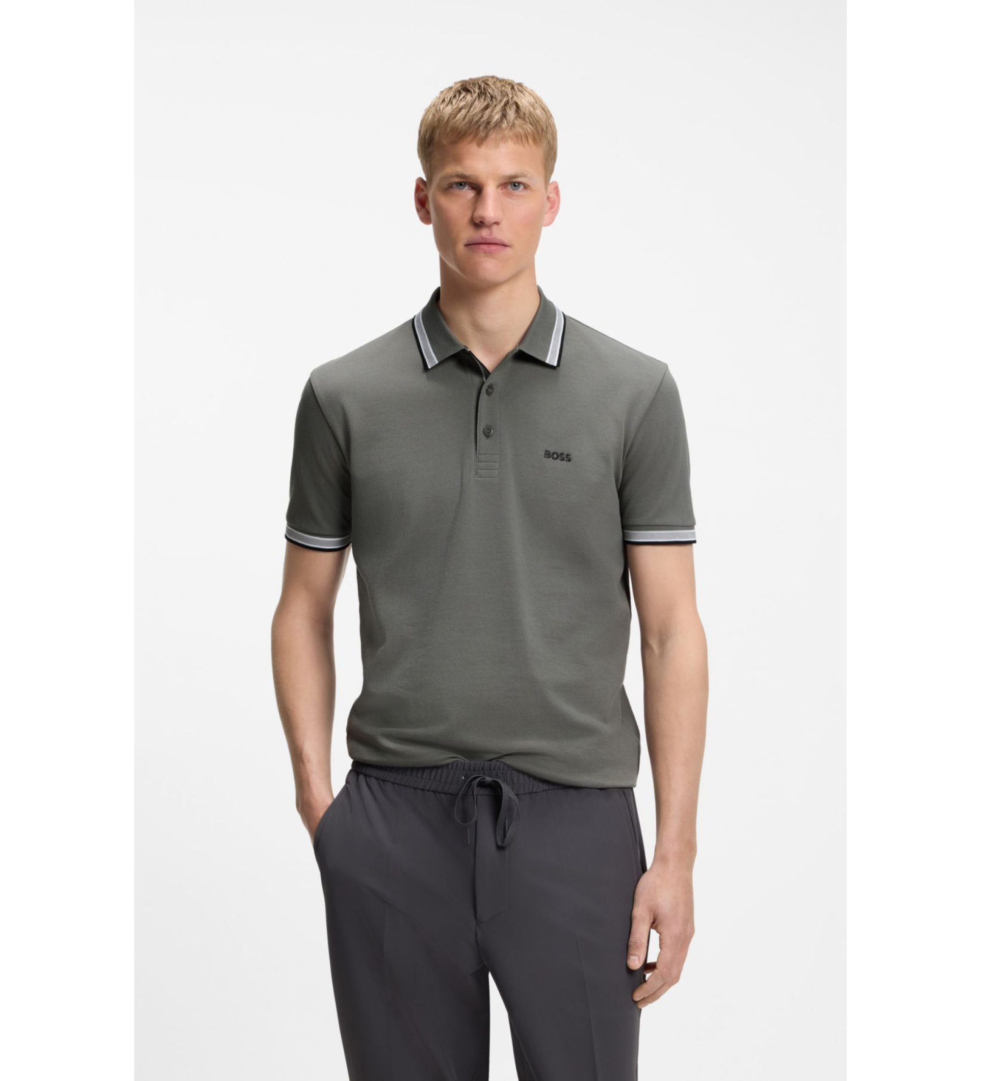 BOSS für Herren. 50469055 Polo Paddy grau (L), Lässig, Baumwolle, Kurzarm
