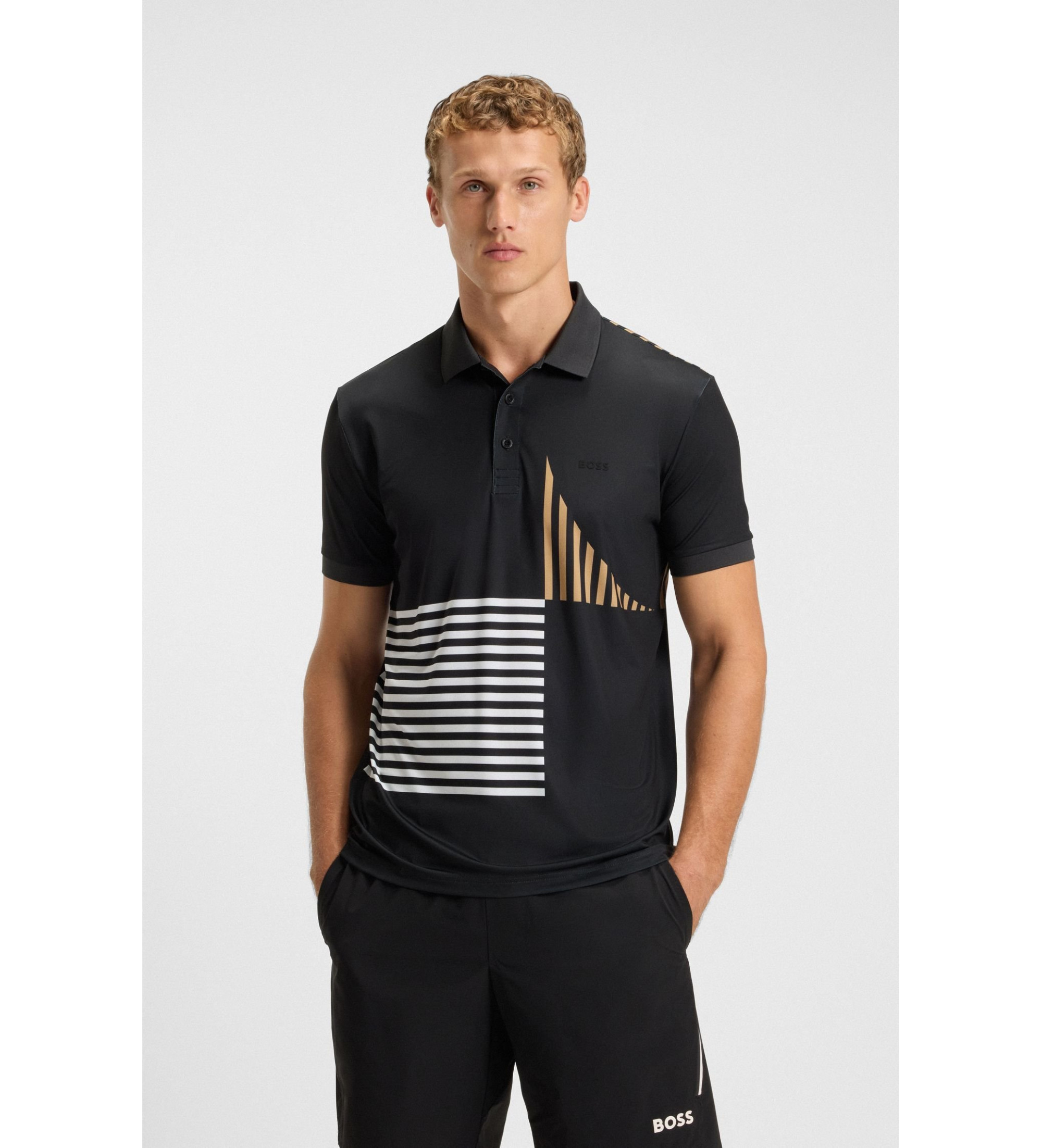 BOSSvoor mannen. 50539506 Polo Paddy Gestreept Zwart (L), Casual, Katoen, Korte mouwen