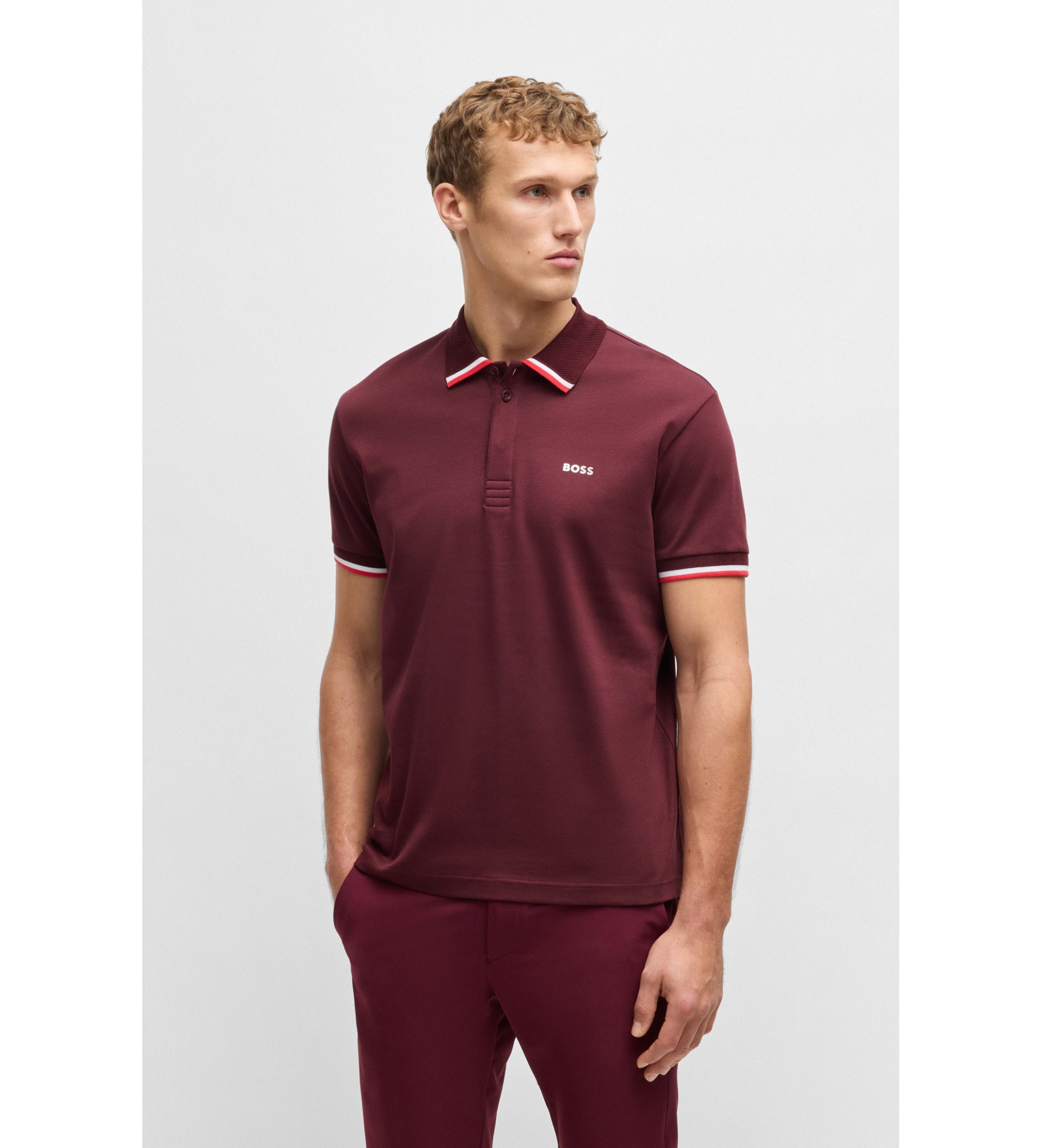 BOSSvoor mannen. 50538185 Paddy Lux Heritage kastanjebruine polo (M), Casual, Granaatappel, Katoen, Korte mouwen