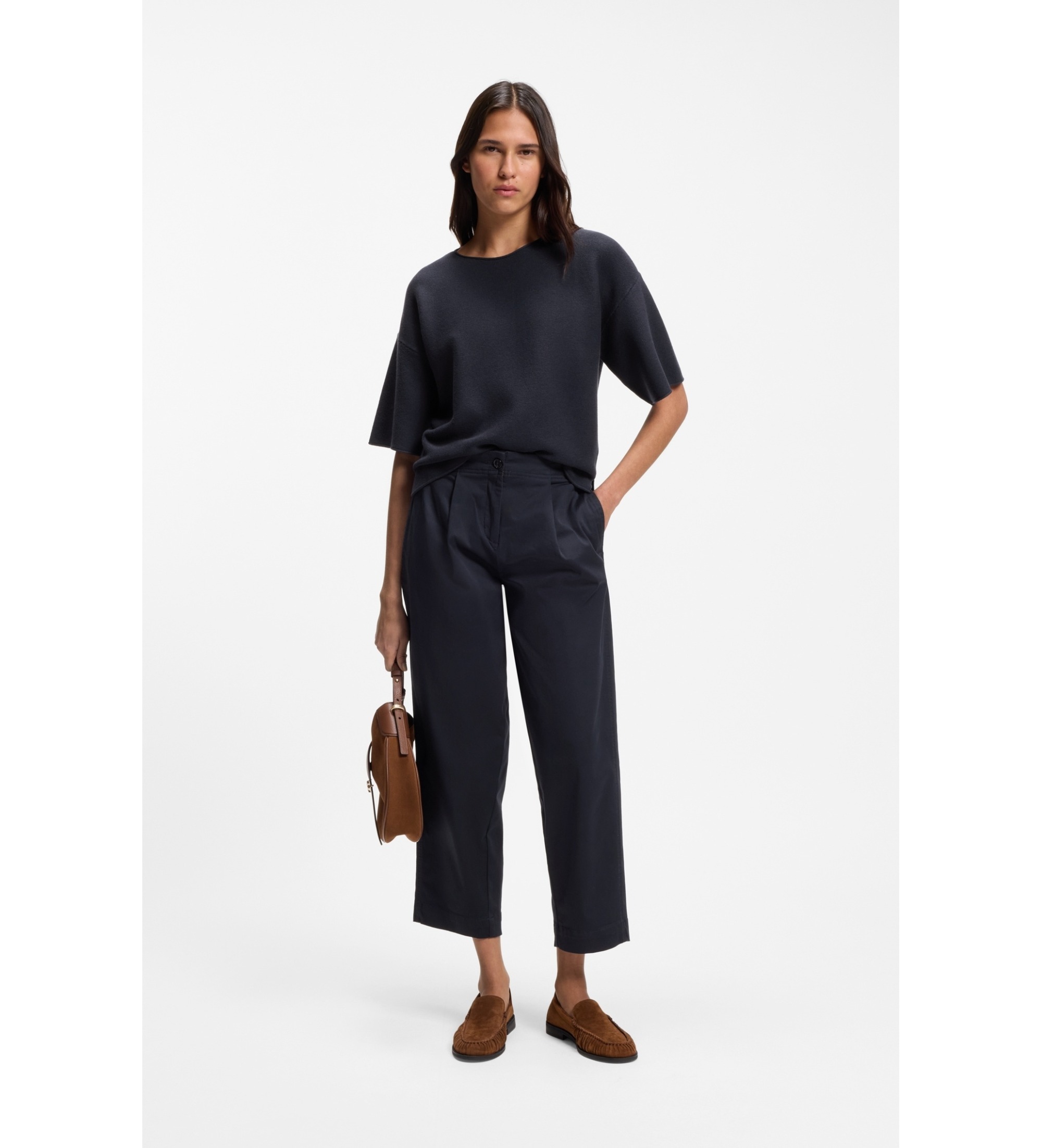 BOSS für Damen. 50556593 Chino-Hose Loose Fit aus elastischem Baumwoll-Twill in Marineblau (40), Lässig, Baumwolle