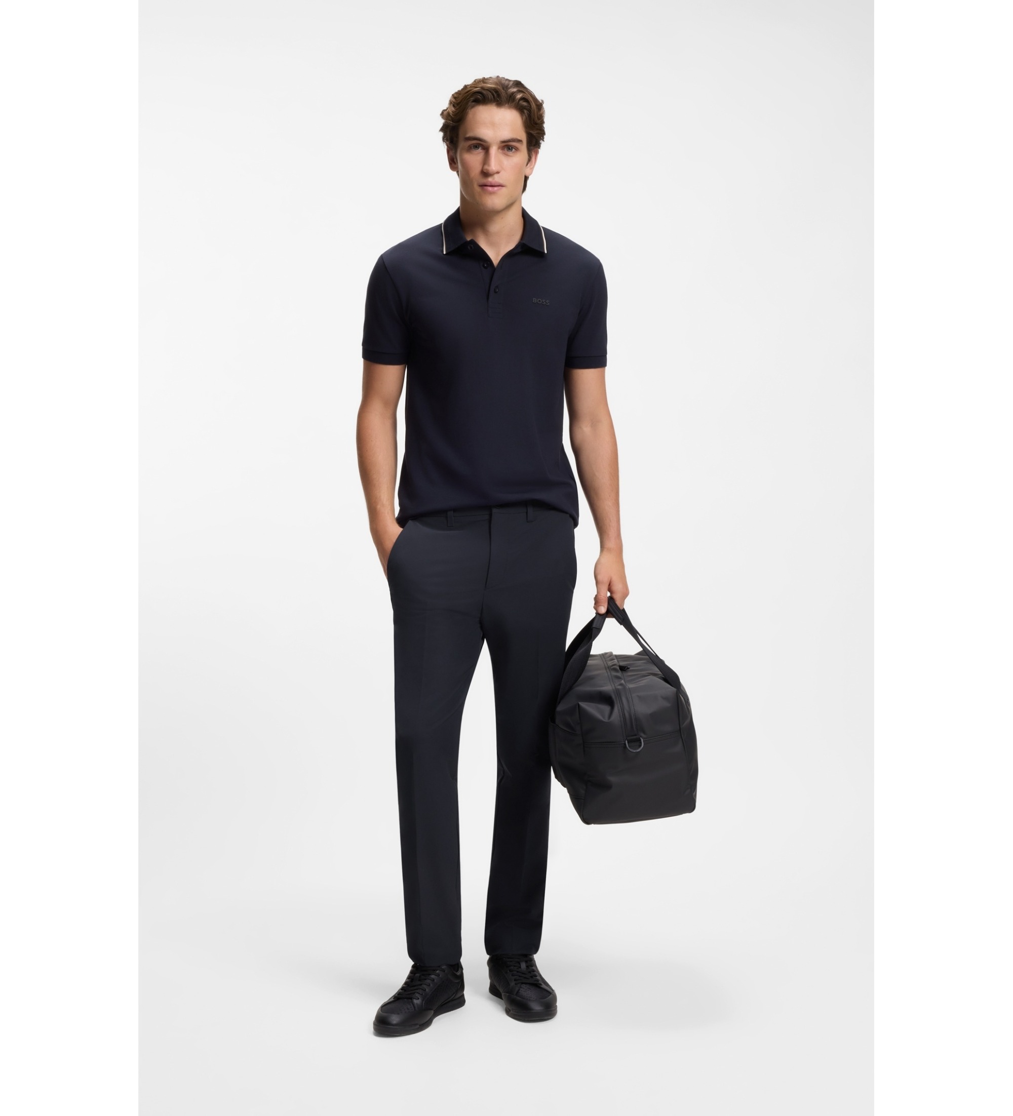 BOSS für Herren. 50534305 Reguläre Hose aus wasserabweisendem elastischem Stoff marineblau (56), Lässig, Synthetisch