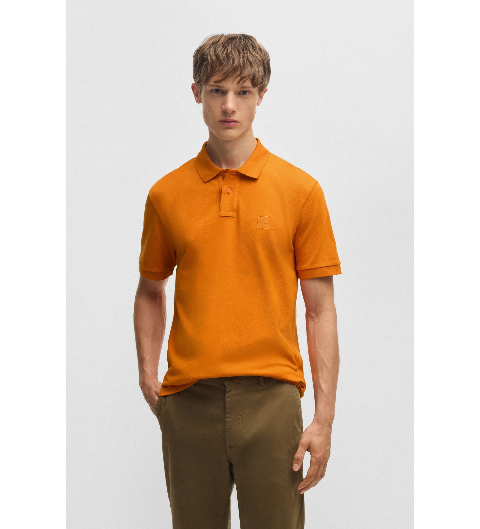 BOSS für Herren. 50507803 Schmal geschnittenes Baumwoll-Stretch-Poloshirt orange (XL), Lässig, Baumwolle, Kurzarm