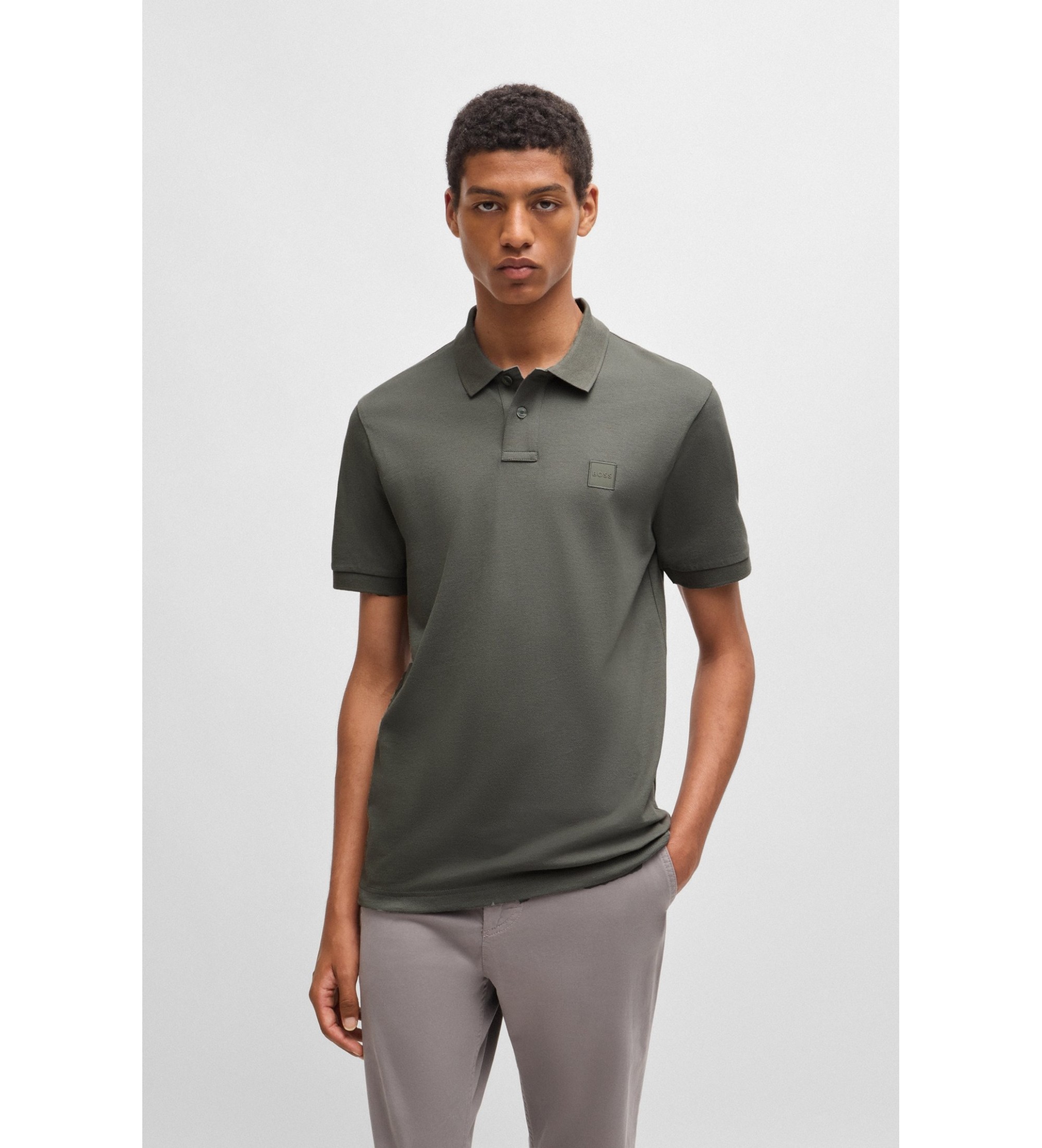 BOSS für Herren. 50507803 Slim Fit Baumwoll-Stretch-Poloshirt grün (S), Lässig, Baumwolle, Kurzarm