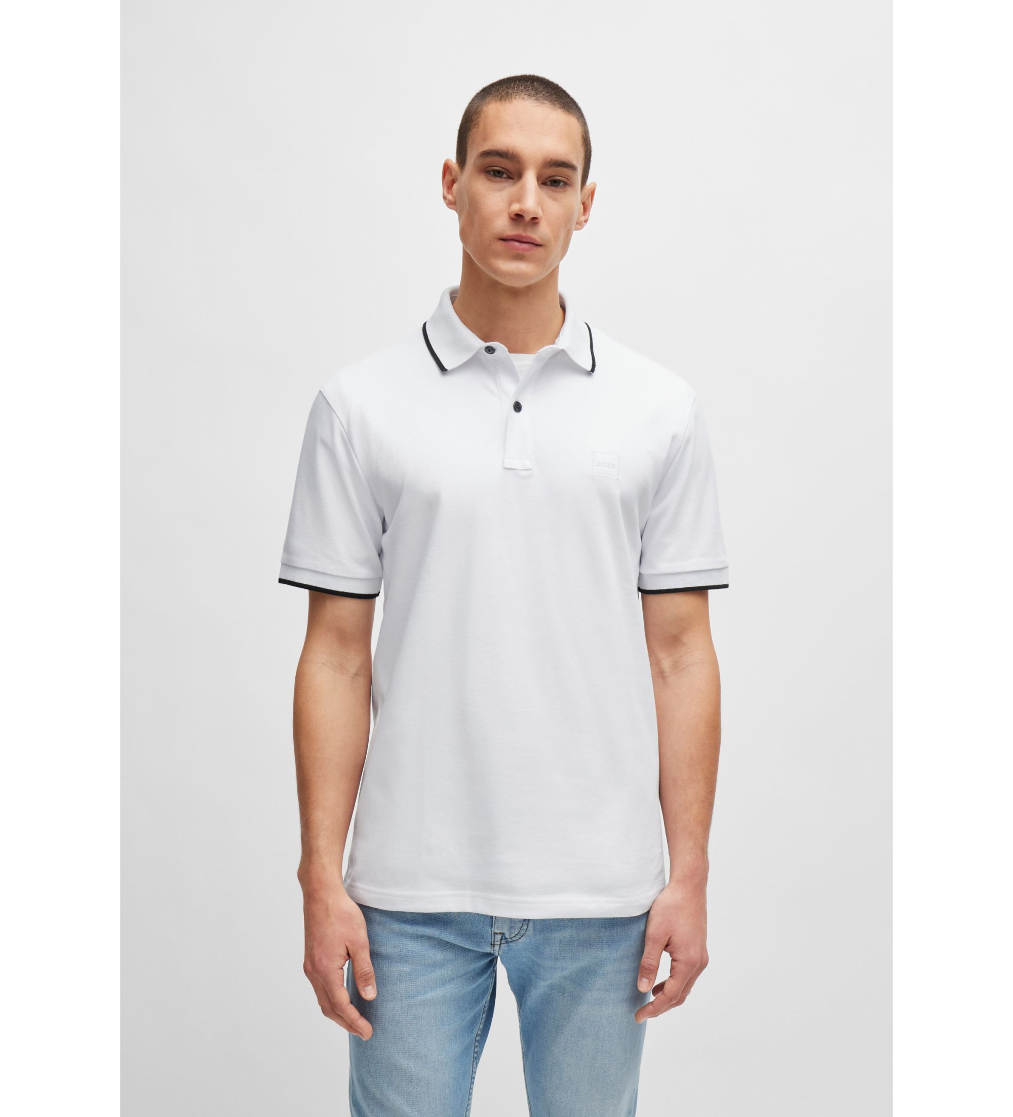 BOSSvoor mannen. 50507699 Passertip polo wit (M), Casual, Katoen, Korte mouwen