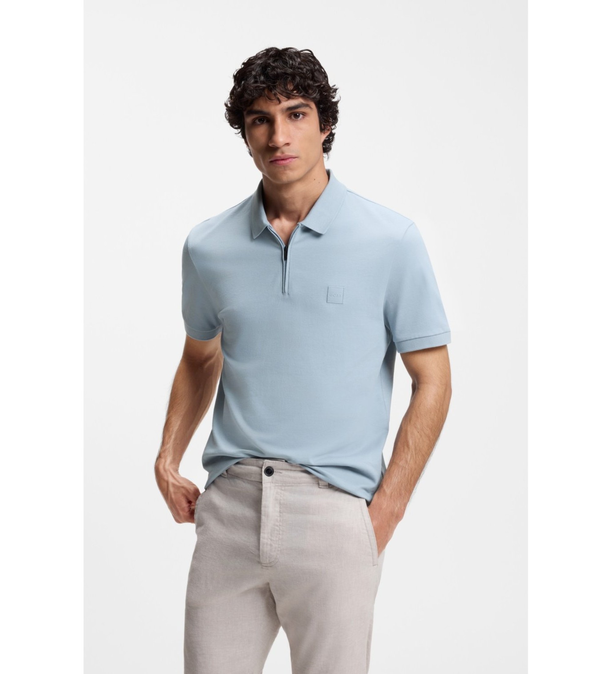 BOSS für Herren. 50537507 Blaues, schmal geschnittenes Poloshirt (S), Lässig, Baumwolle, Kurzarm