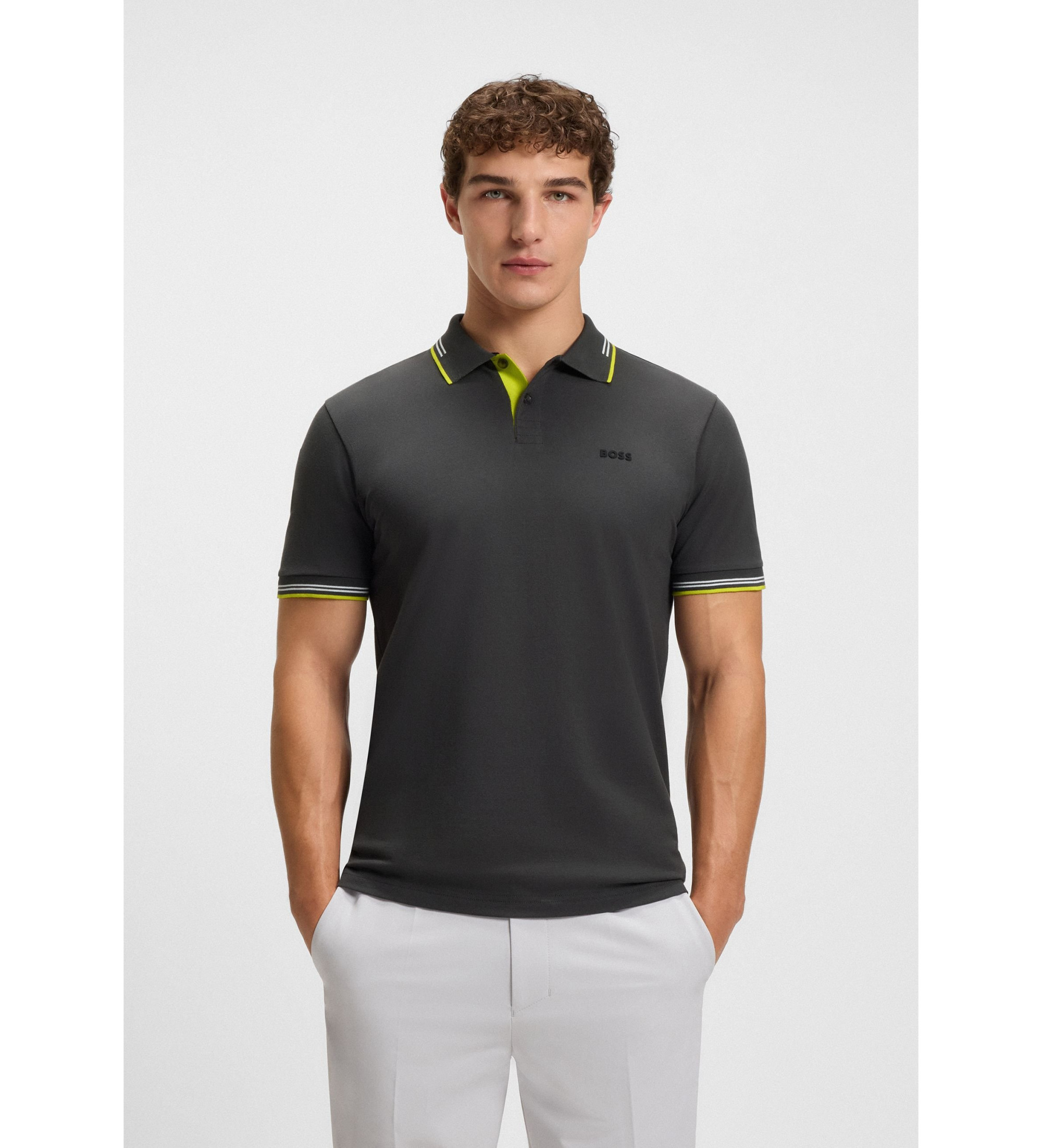 BOSSvoor mannen. 50506193 Polo Paul donkergrijs (S), Casual, Katoen, Korte mouwen