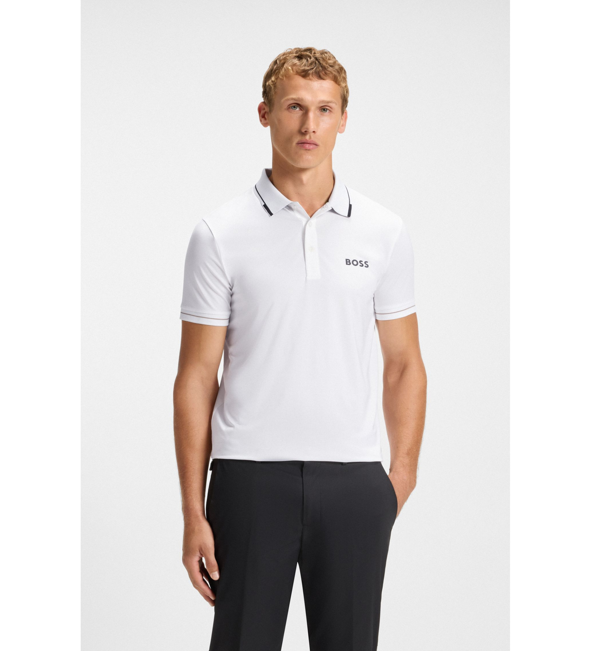 BOSSvoor mannen. 50506203 Polo Paul Pro wit (XS), Casual, Katoen, Polyester, Korte mouwen