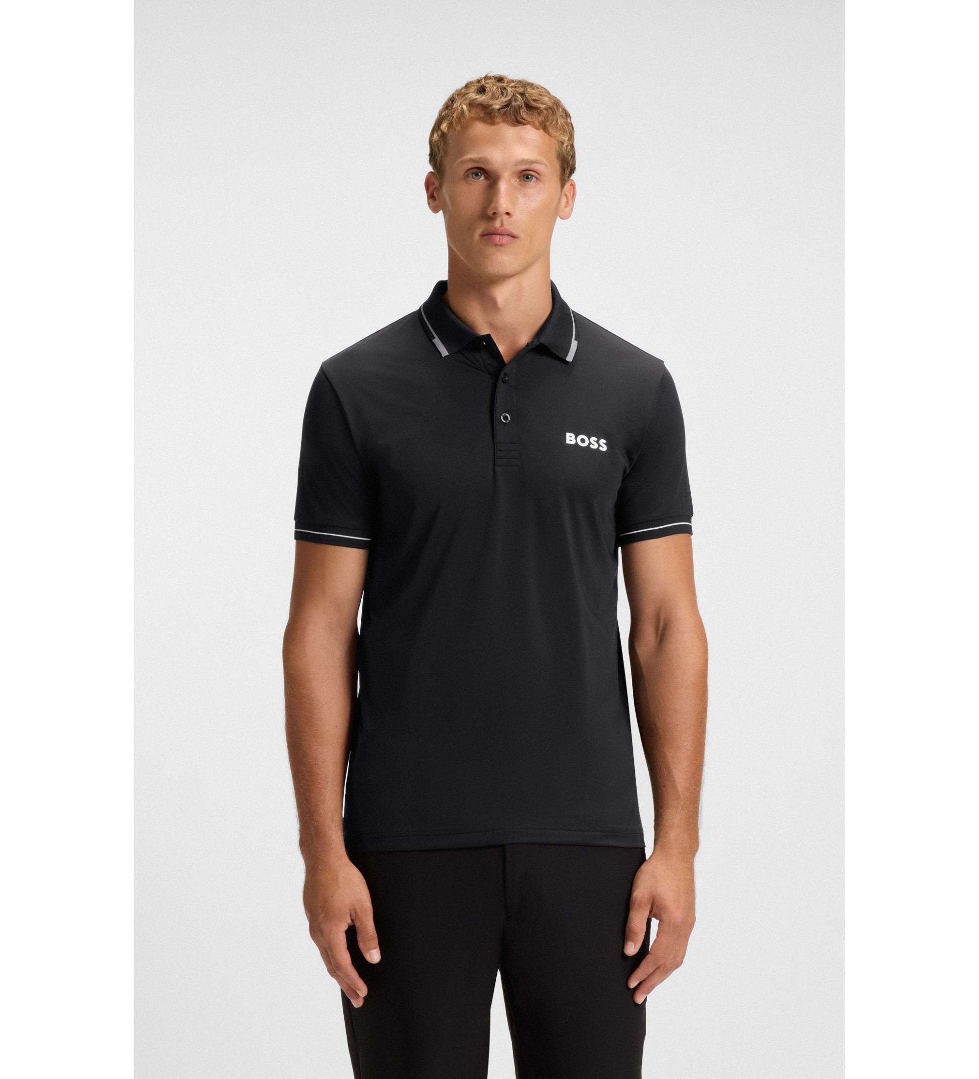 BOSSvoor mannen. 50506203 Paul Pro polo zwart (XXL), Casual, Sportief, Tennis/padels, Polyester, Korte mouwen