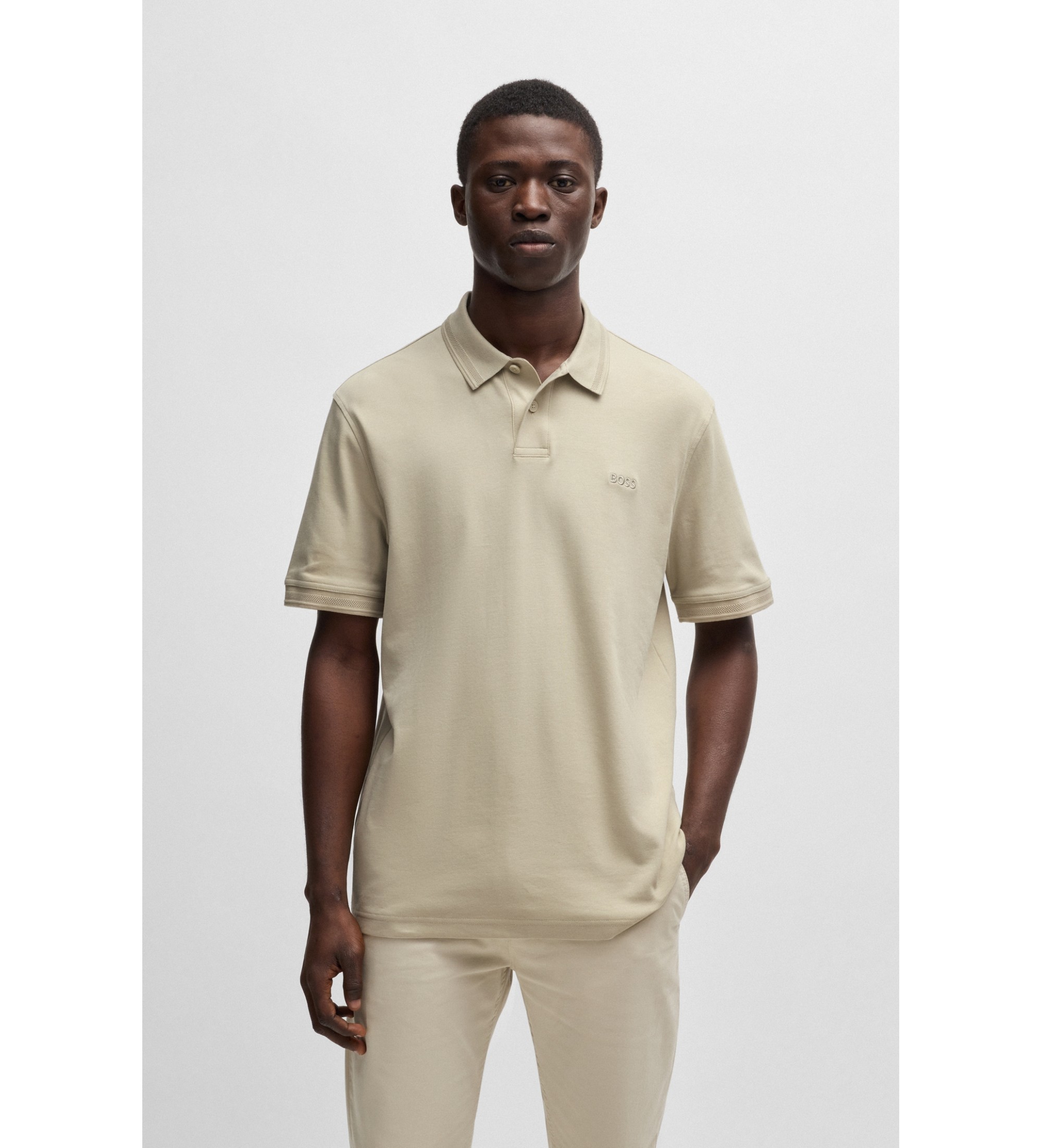 BOSS für Herren. 50520109 Interlock-Poloshirt beige (S), Lässig, Baumwolle, Kurzarm