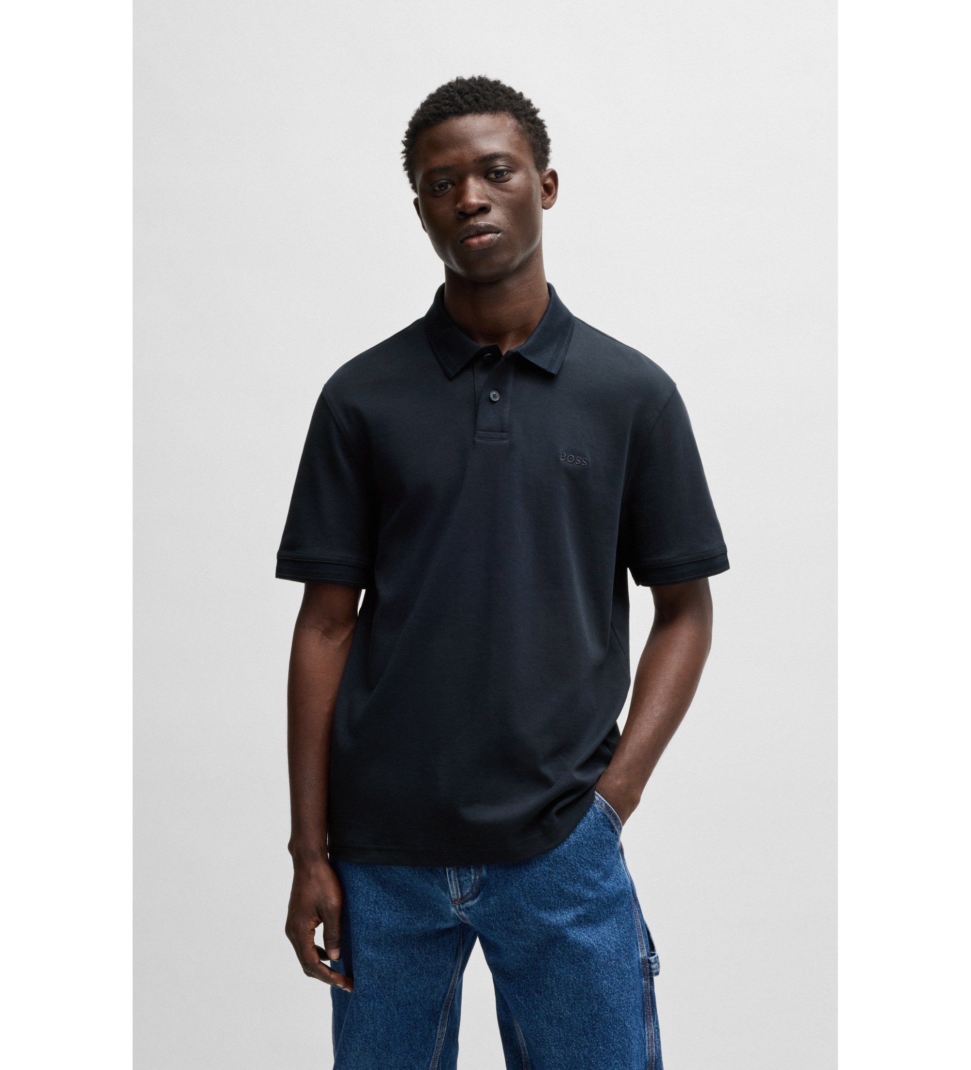 BOSS für Herren. 50520109 Interlock-Poloshirt navy (3XL), Lässig, Baumwolle, Kurzarm, Marine