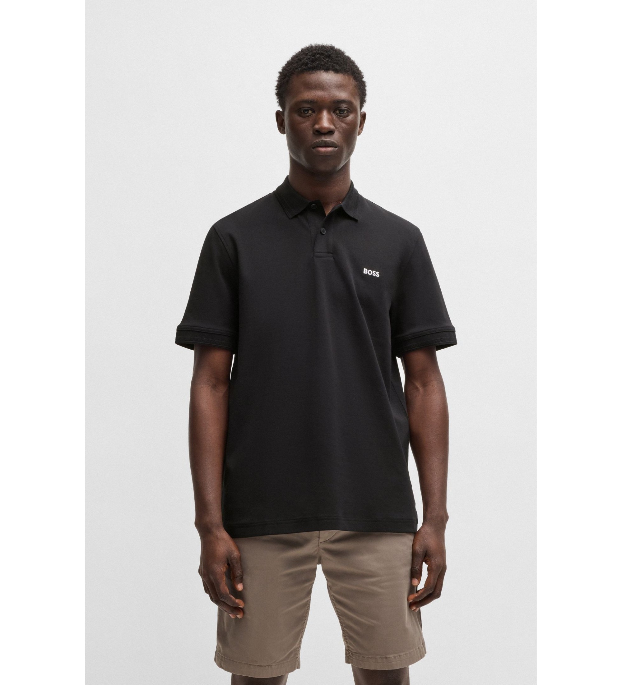 BOSS für Herren. 50520109 Pe Interlock Poloshirt schwarz (L), Lässig, Baumwolle, Kurzarm