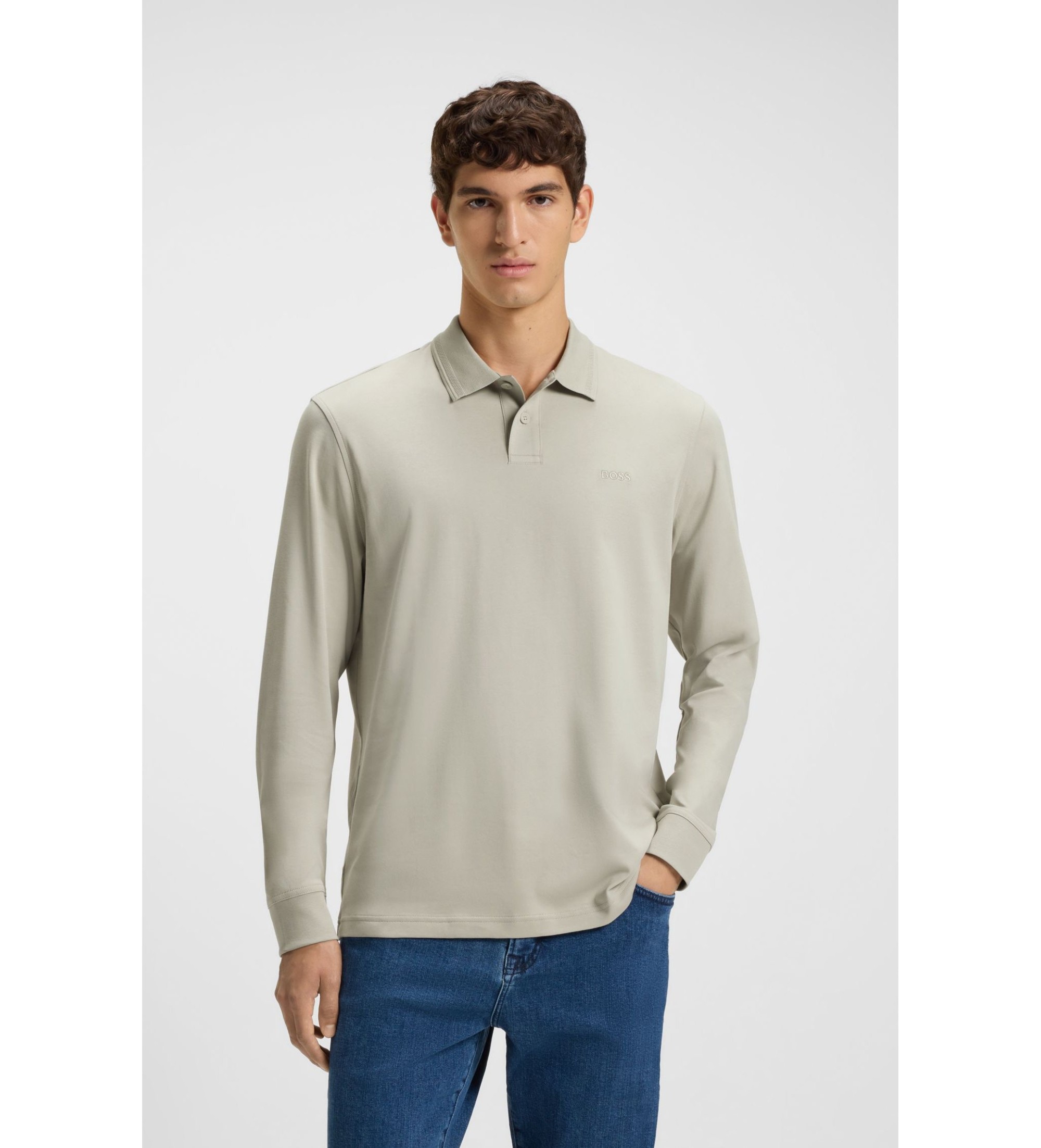BOSS für Herren. 50527525 Interlock-Poloshirt beige (XXL), Lässig, Baumwolle, Klassisch, Langarm