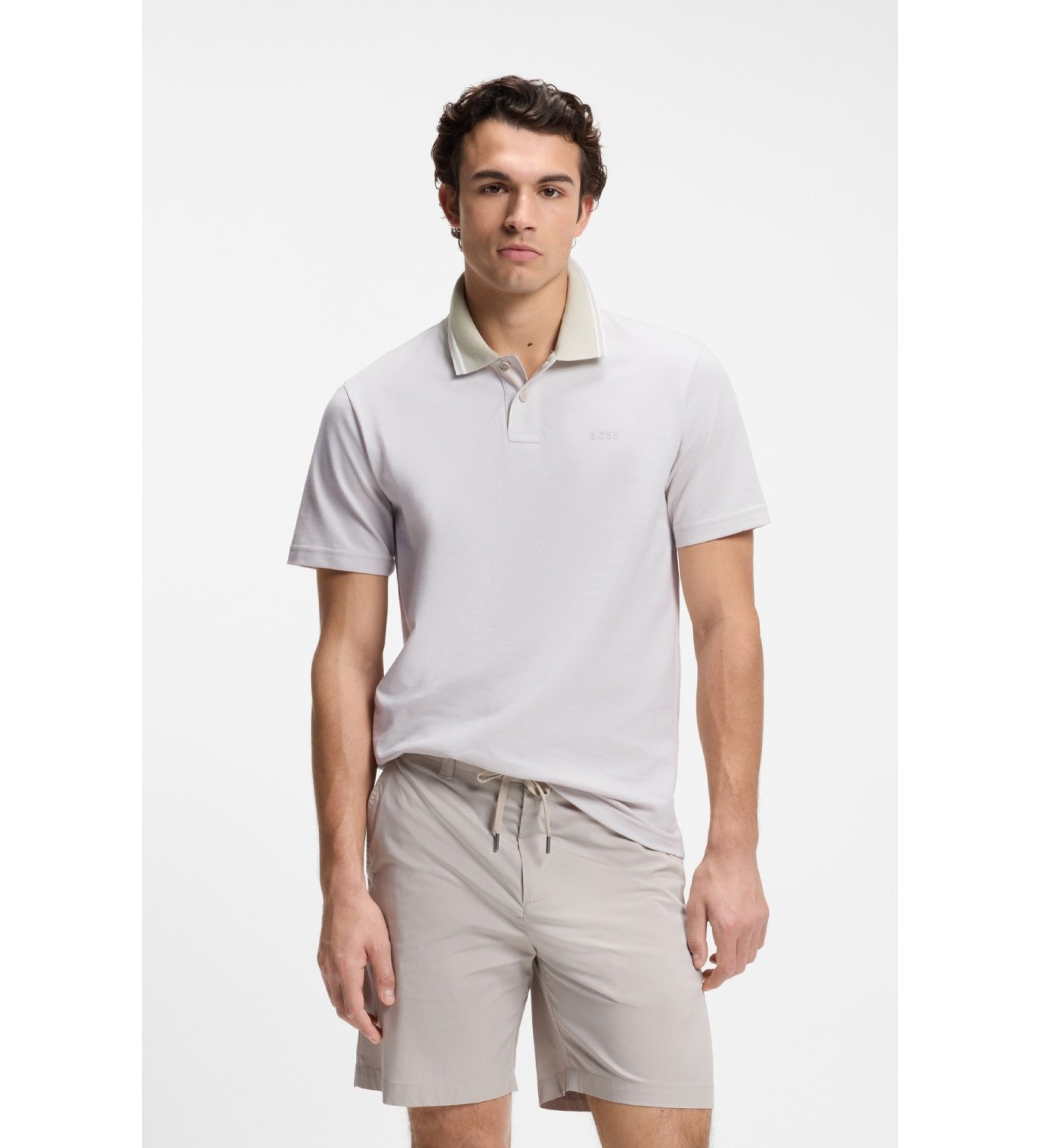 BOSS für Herren. 50507814 Graues Piqué-Poloshirt mit Logodruck (S), Lässig, Baumwolle, Kurzarm