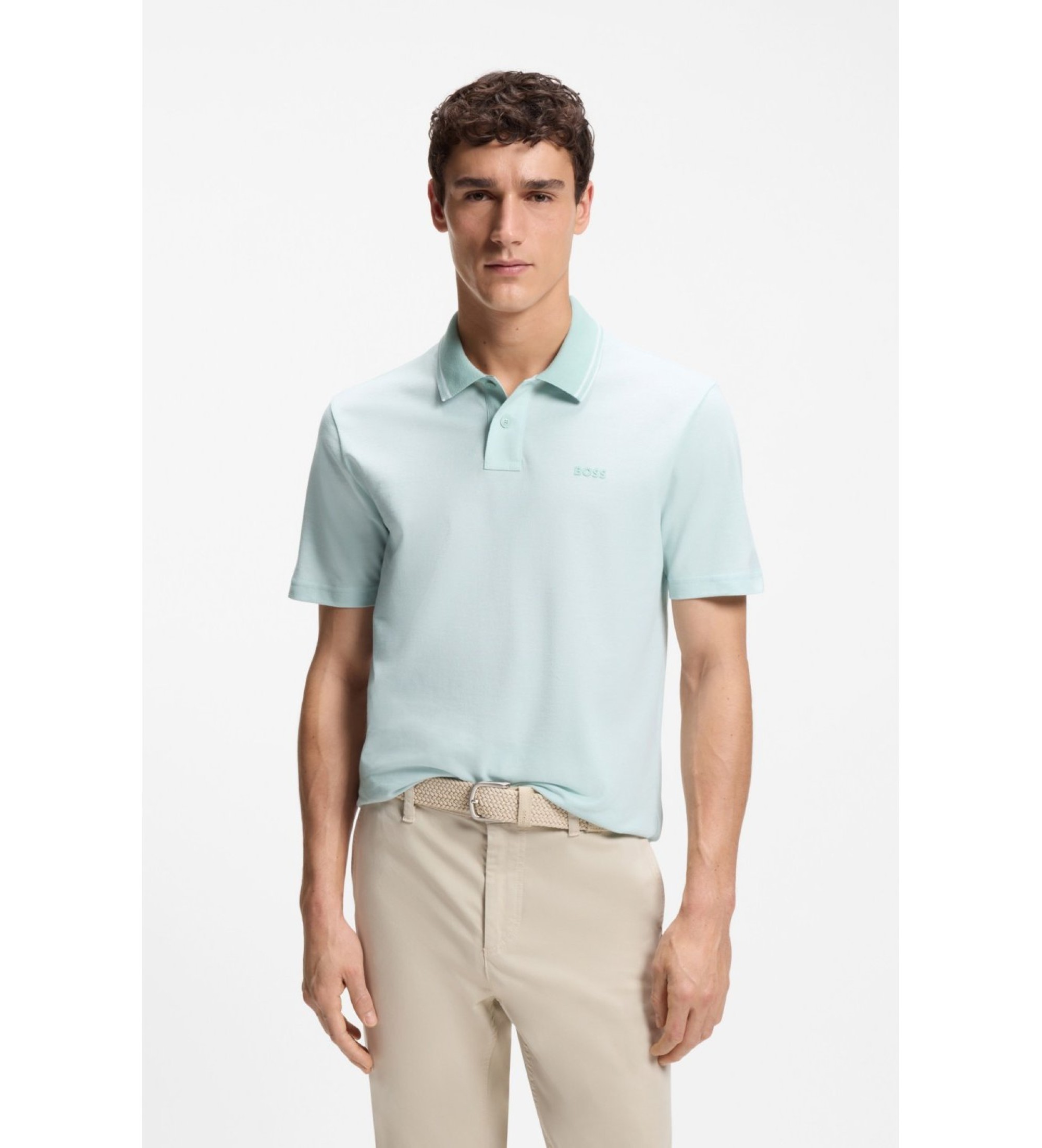 BOSS für Herren. 50507814 Poloshirt aus Baumwollpiqué mit türkisfarbenem Logodruck (3XL), Lässig, Baumwolle, Kurzarm