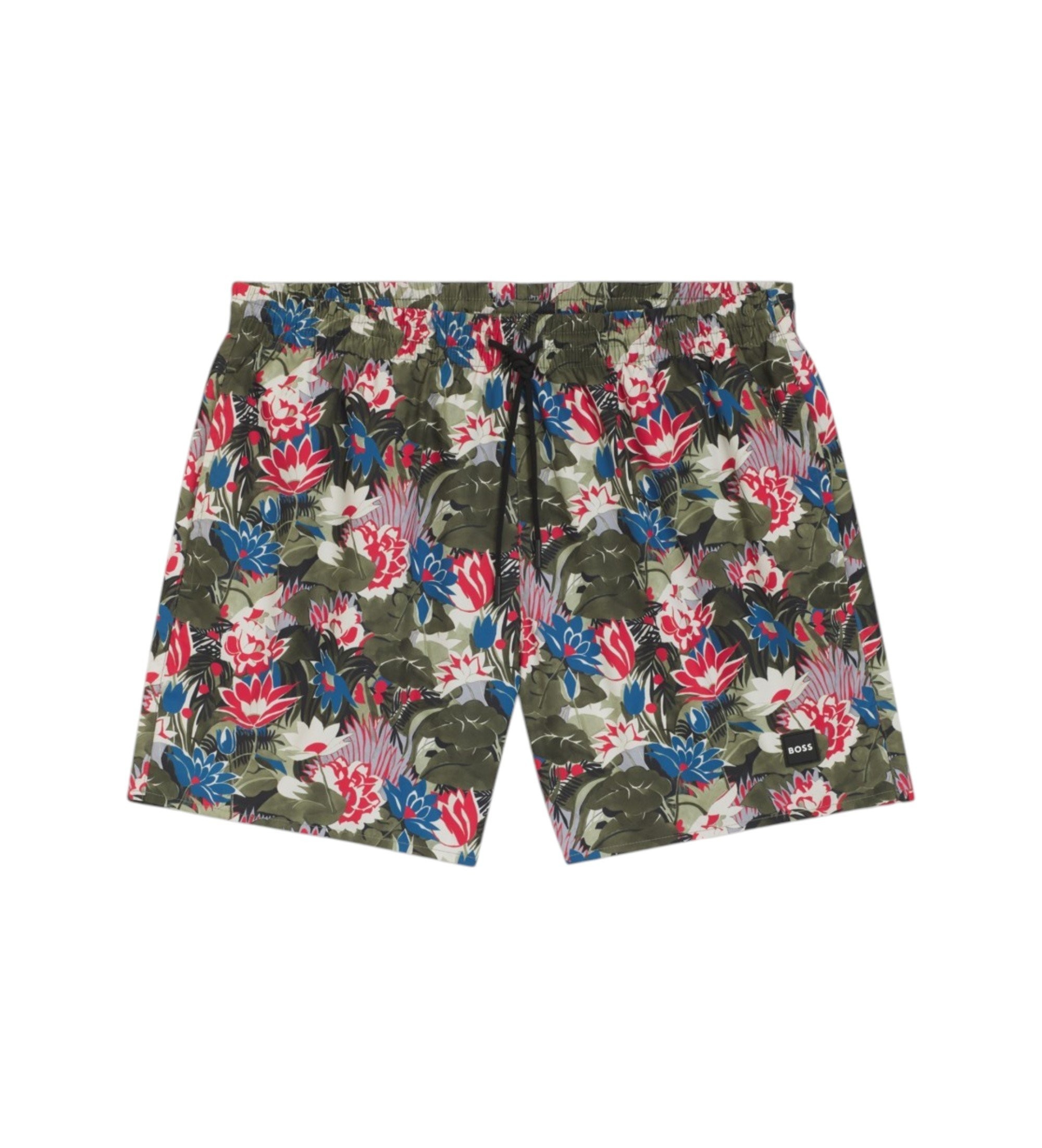 BOSS für Herren. 50508844 Grüner Badeanzug mit All-Over-Druck (S), Strandbekleidung, Polyester