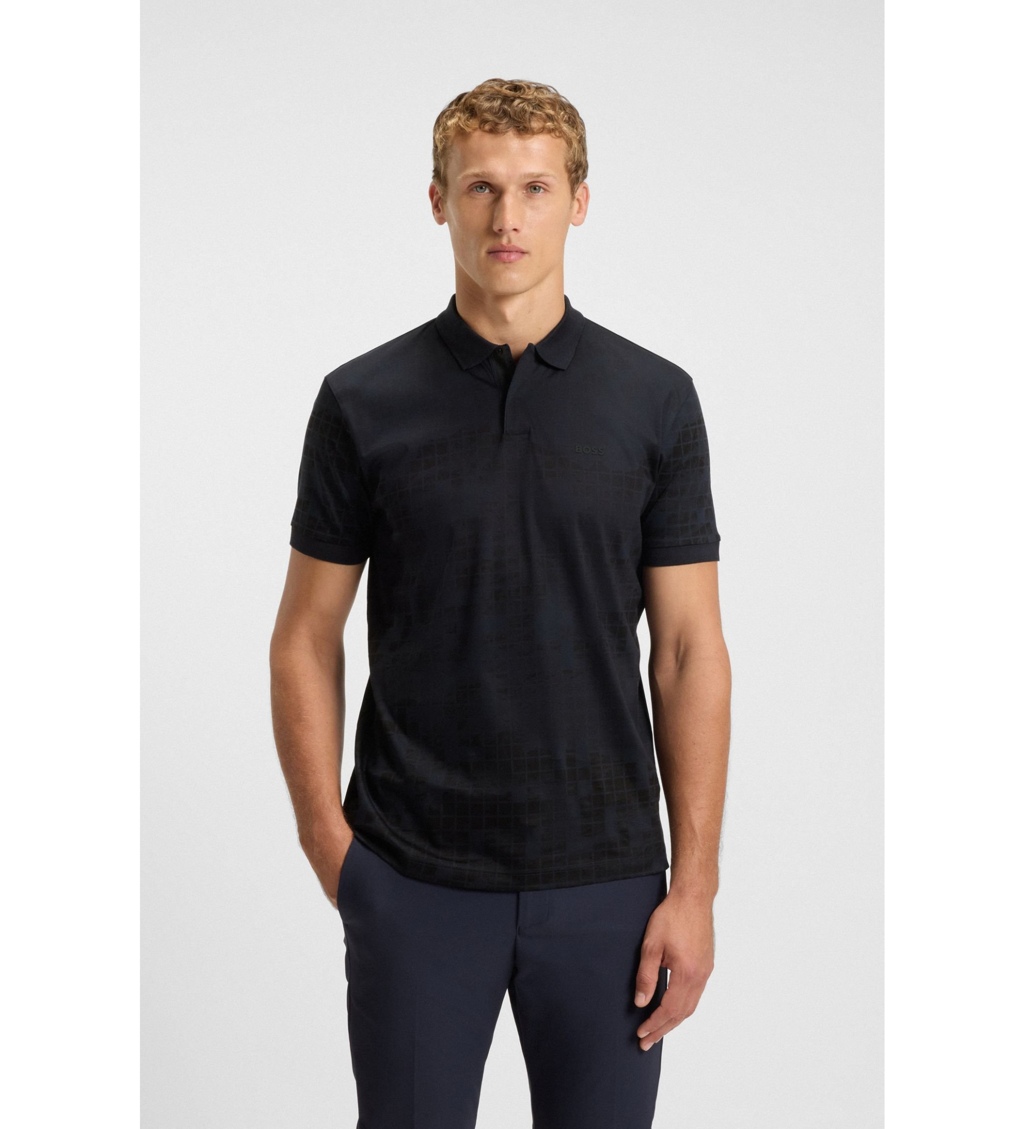 BOSS für Herren. 50548325 Polo Clash PLKT navy (L), Lässig, Polyester, Kurzarm, Marine