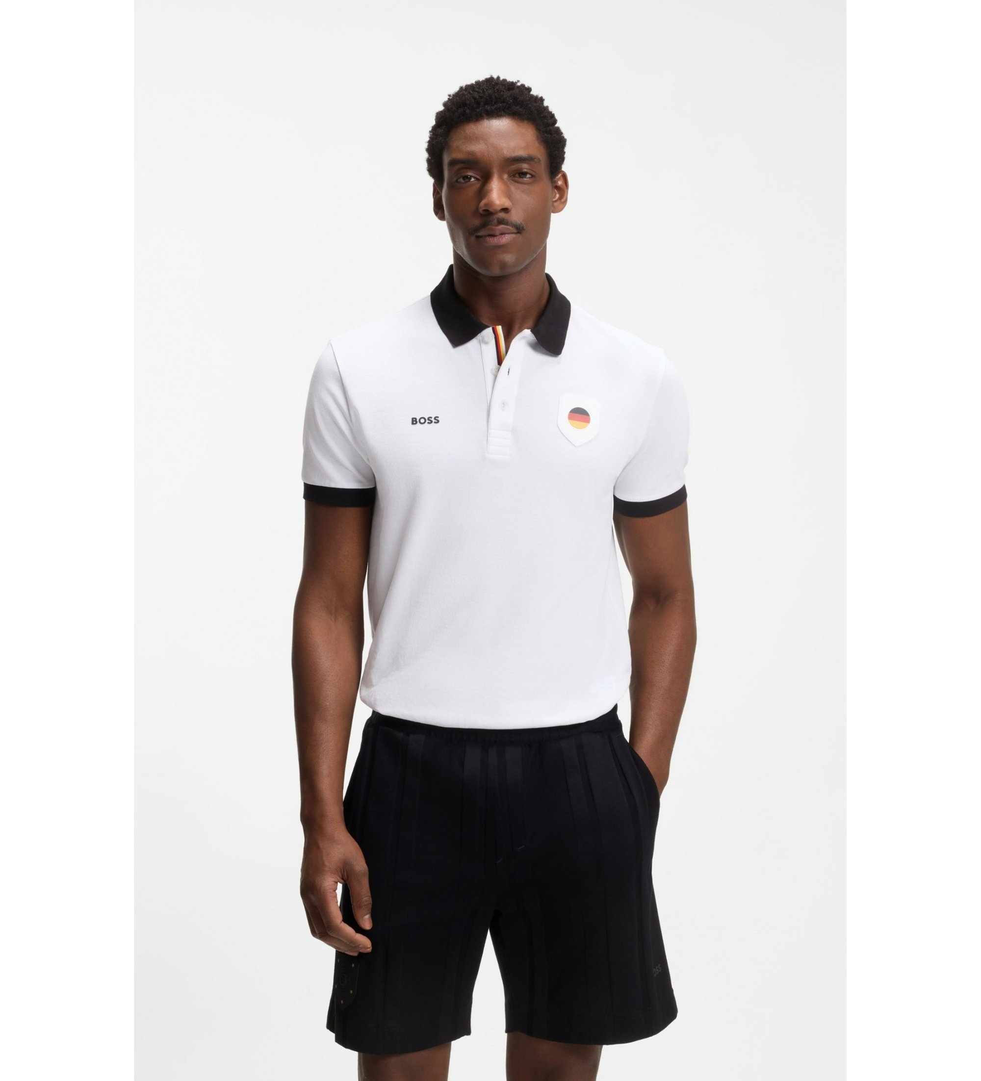 BOSS für Herren. 50559263 Paddy-Poloshirt mit weißer Flagge (M), Lässig, Baumwolle, Kurzarm