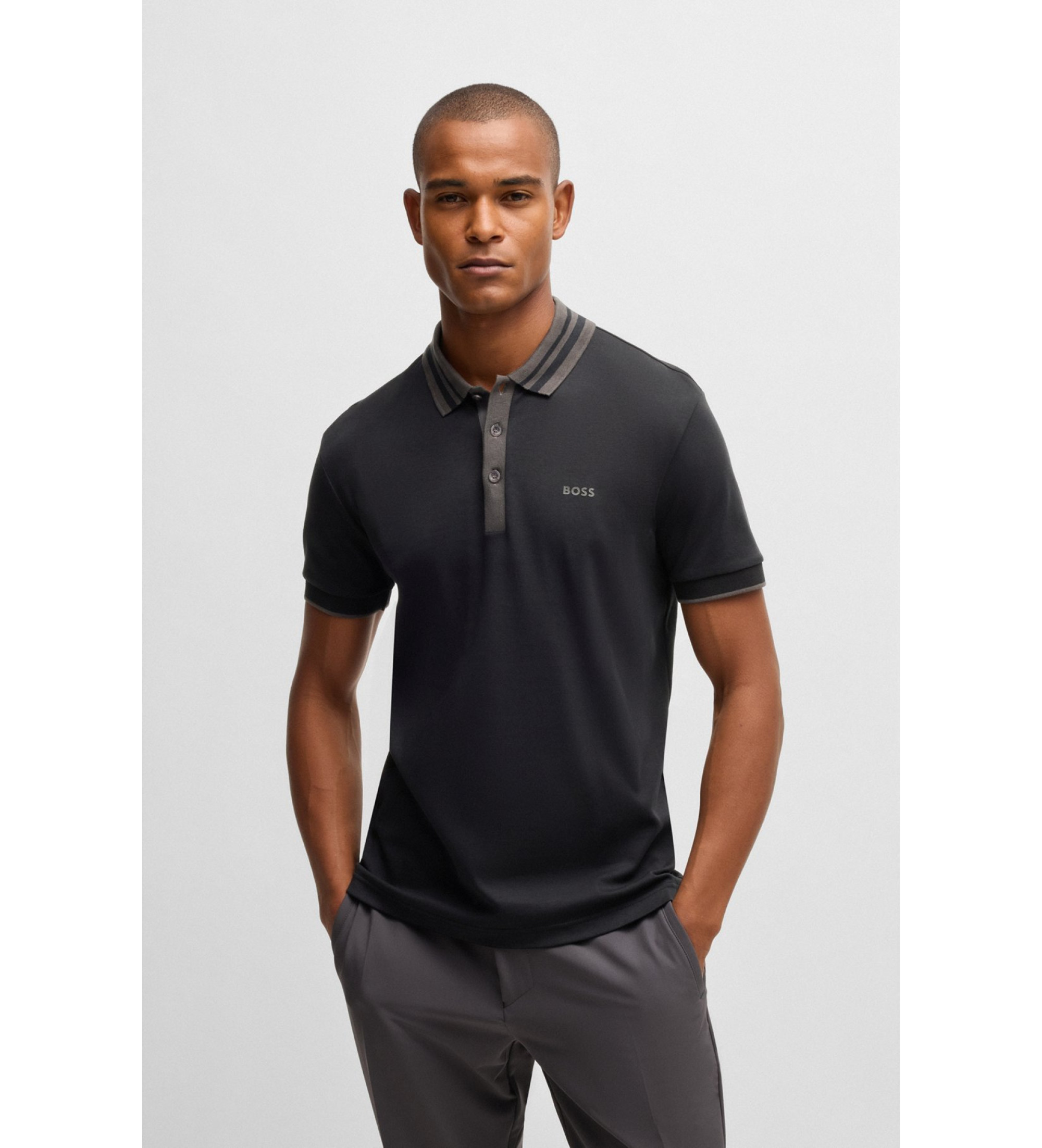 BOSS für Herren. 50533272 Paule Tape Poloshirt schwarz (XS), Lässig, Baumwolle, Kurzarm