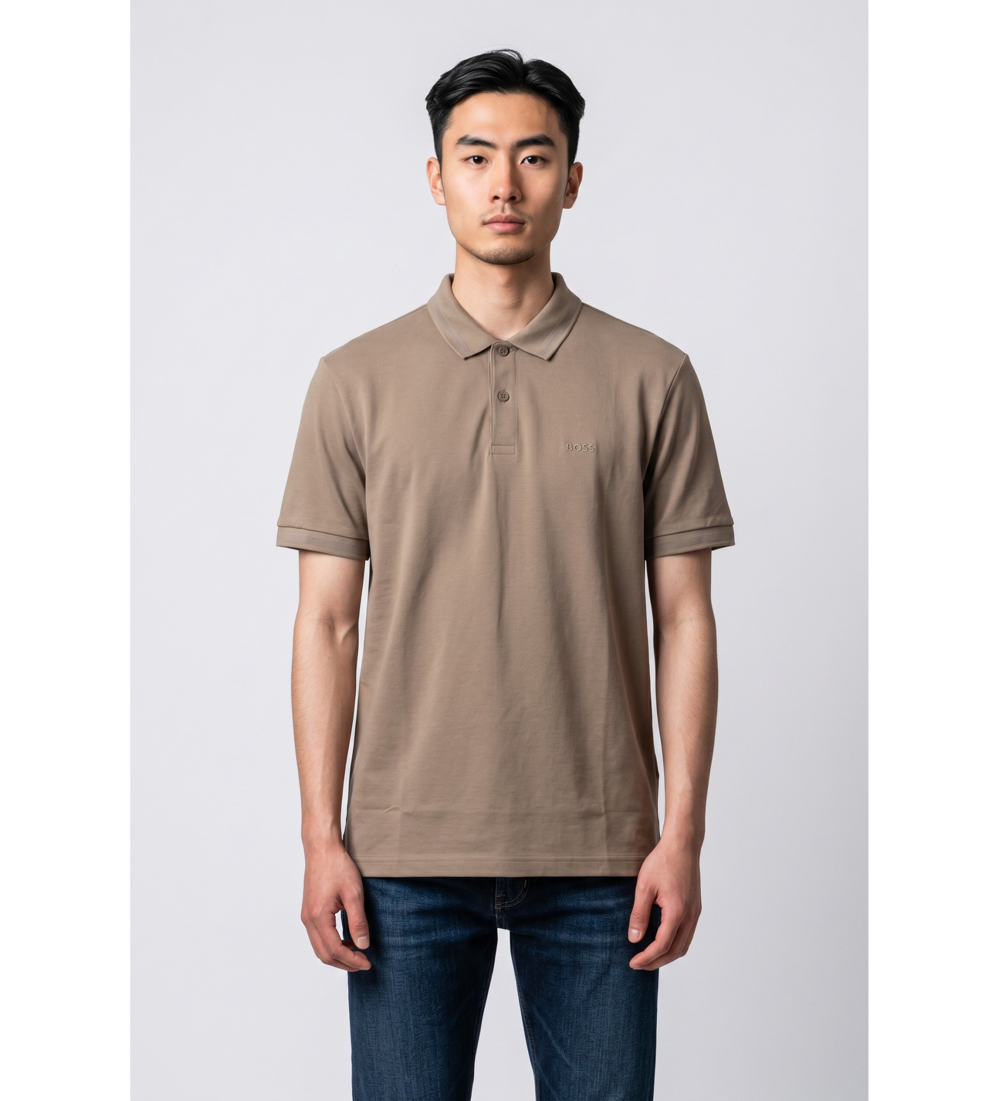 BOSS für Herren. 50554574 Polo Pio 1 grünbraun (L), Lässig, Baumwolle, Kurzarm