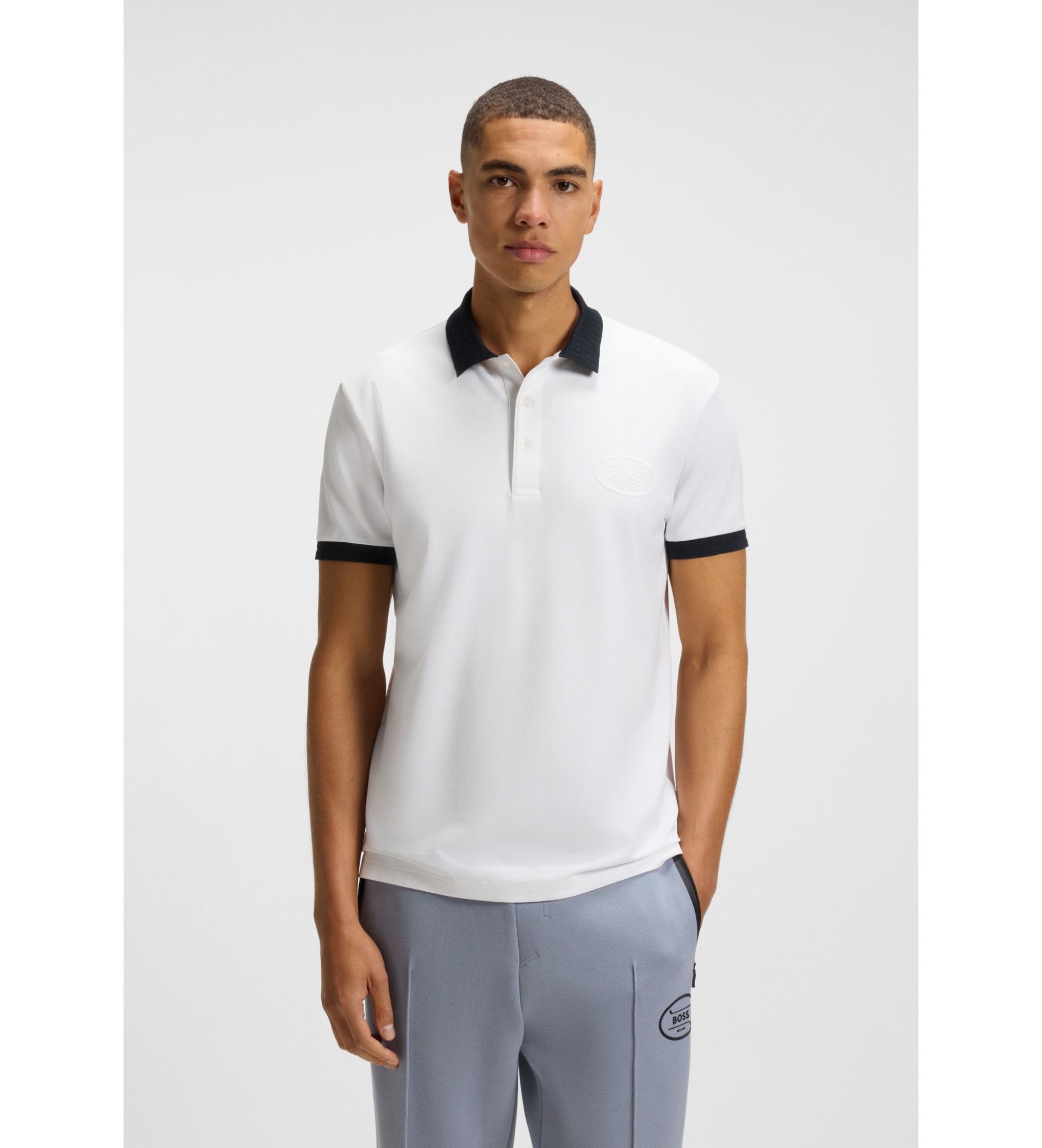 BOSSvoor mannen. 50544192 Absorberende witte stretch katoenen piqué polo (M), Casual, Korte mouwen