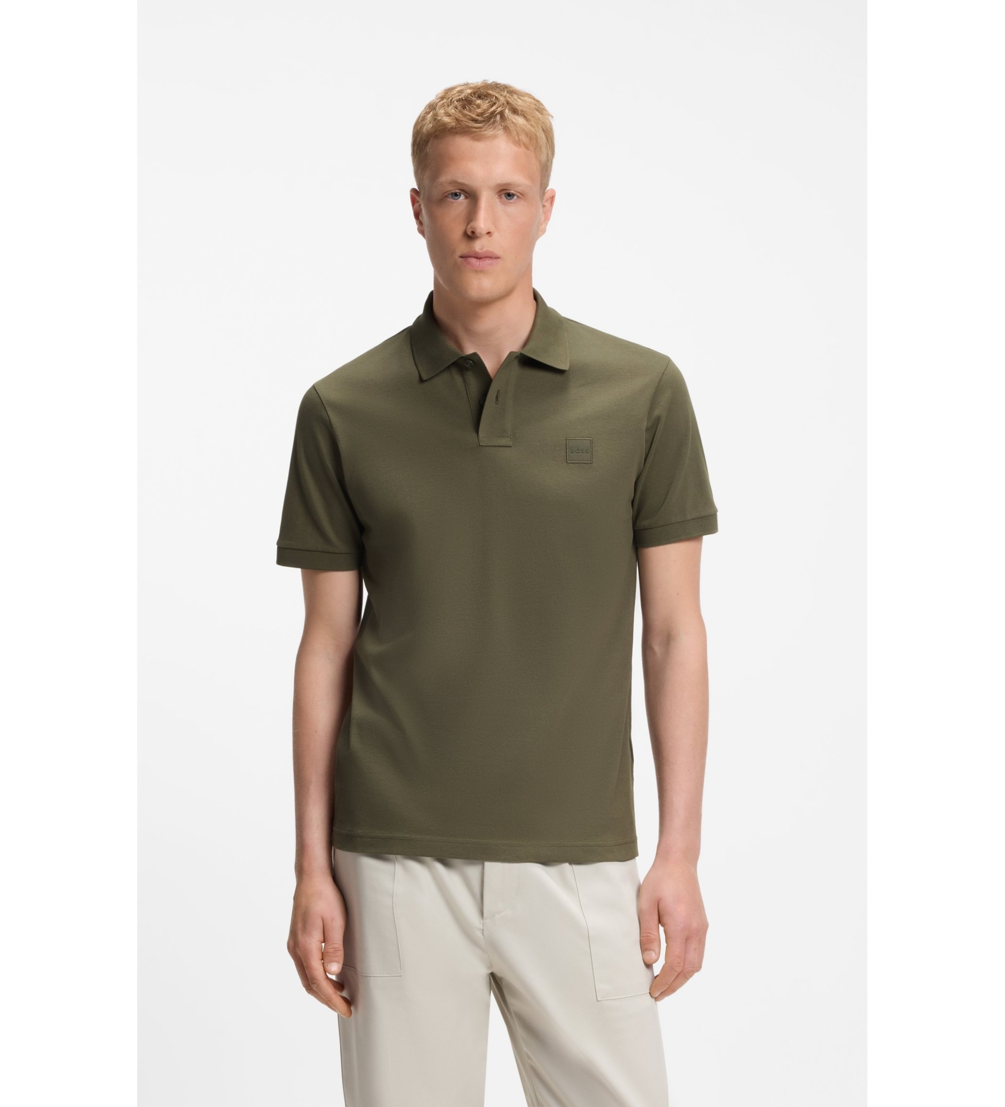 BOSS für Herren. 50507803 Stretch-Baumwoll-Poloshirt mit Logo-Applikation grün (L), Lässig, Baumwolle, Kurzarm