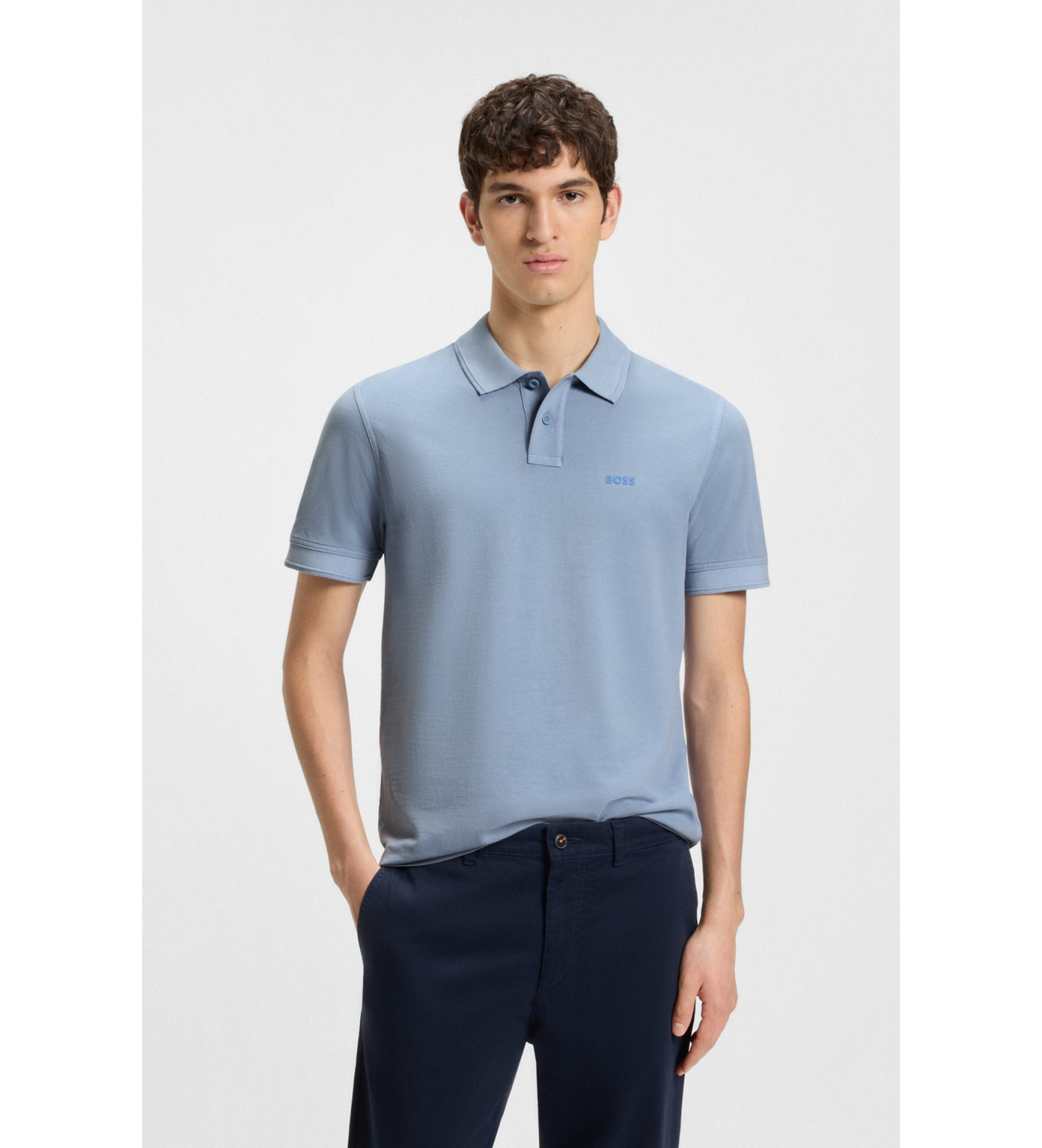 BOSSvoor mannen. 50507813 Prime poloshirt blauw (M), Casual, Katoen, Korte mouwen