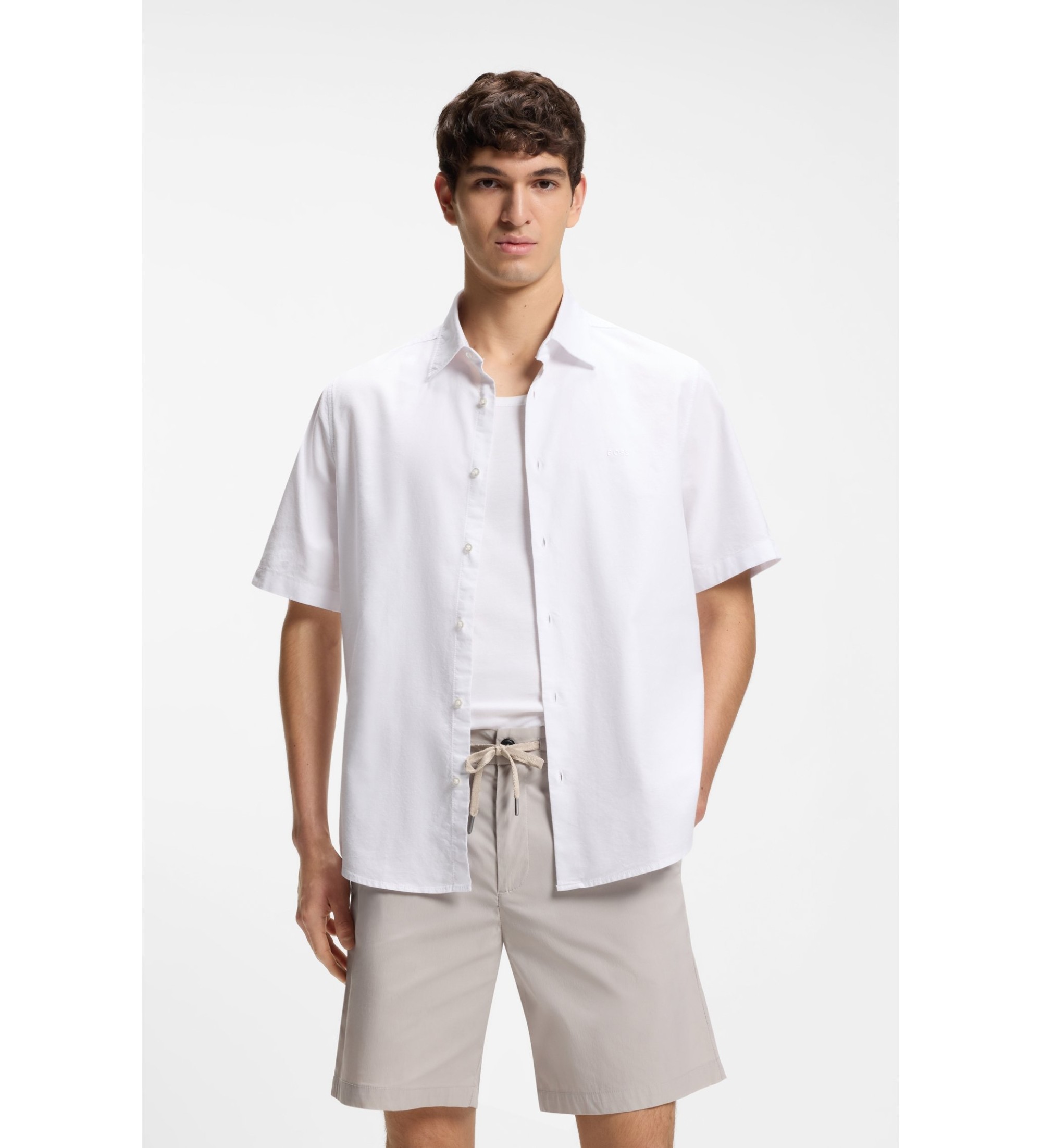 BOSS für Herren. 50537332 Regular Fit Baumwoll-Oxford-Hemd weiß (M), Lässig, Baumwolle, Kurzarm
