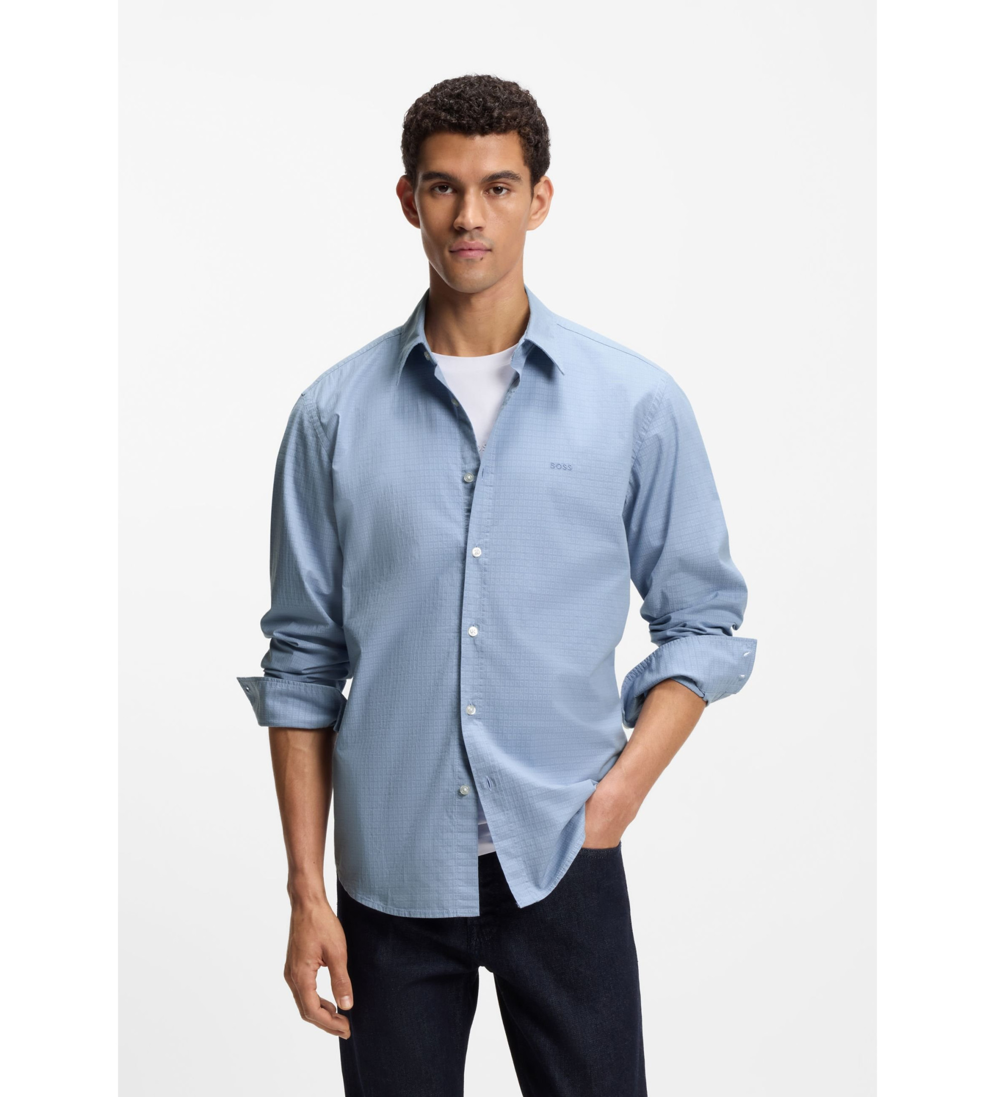 BOSSvoor mannen. 50543498 Relegant shirt blauw (3XL), Casual, Feest, Katoen, Klassiek, Lange mouwen