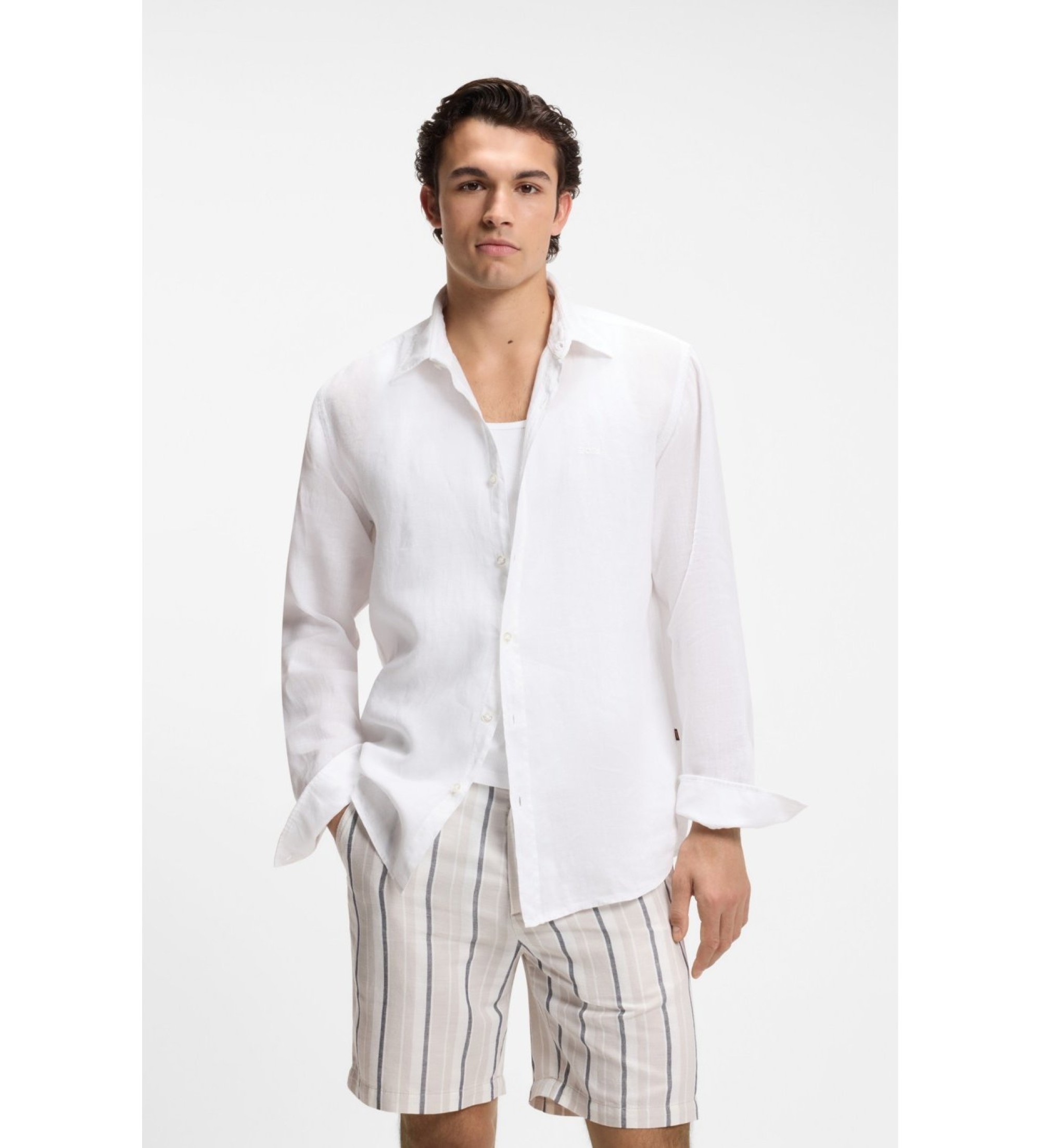 BOSS für Herren. 50567579 Relegant 6 Hemd weiß (XXL), Lässig, Leinen, Klassisch, Langarm