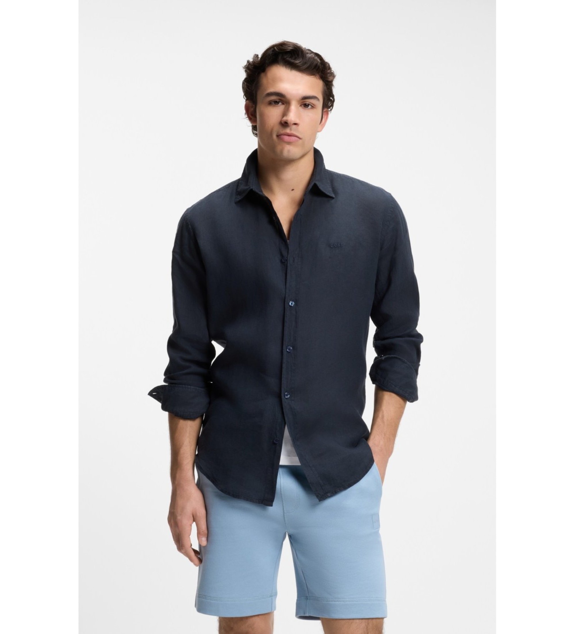 BOSS für Herren. 50567579 Relegantes Hemd 6 navy (S), Lässig, Leinen, Langarm, Marine