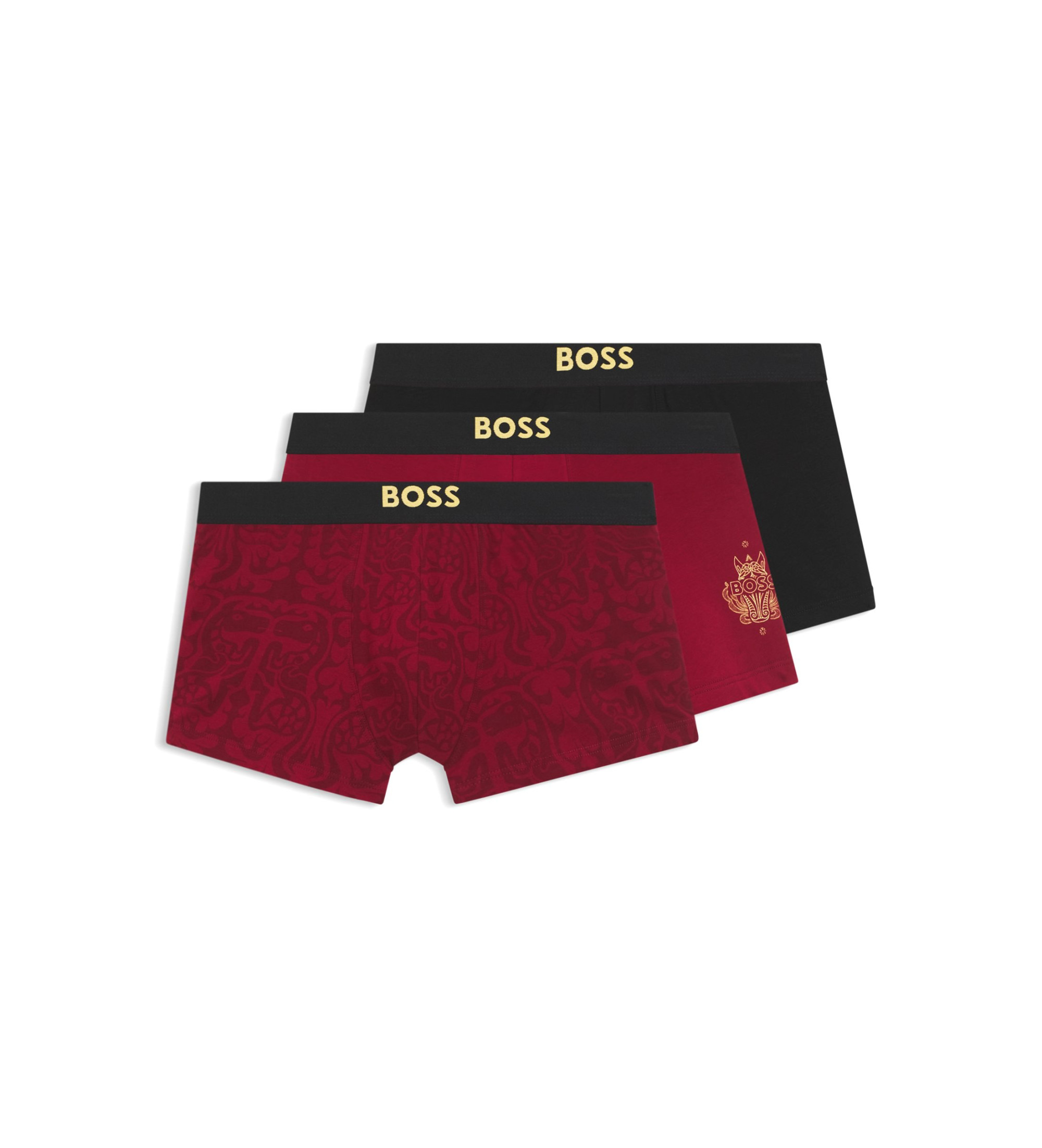BOSS für Herren. 50558864 Set aus drei Boxershorts rot, schwarz (S), Heimtextilien, Baumwolle