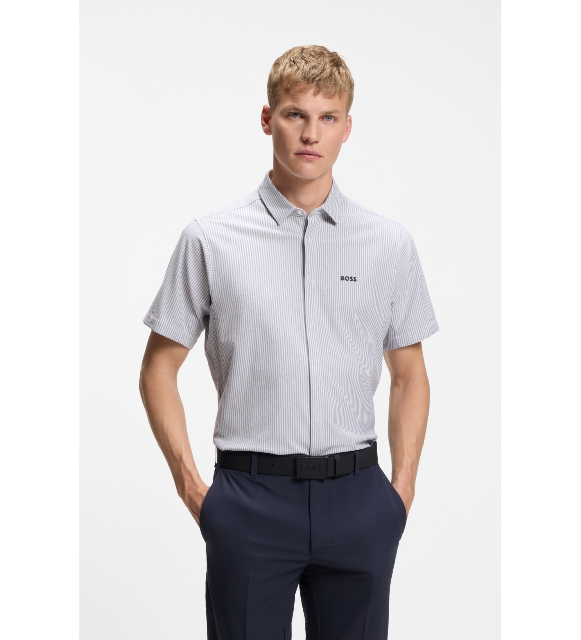BOSS für Herren. 50565851 Graues Dymova-Hemd (XXL), Lässig, Baumwolle, Kurzarm