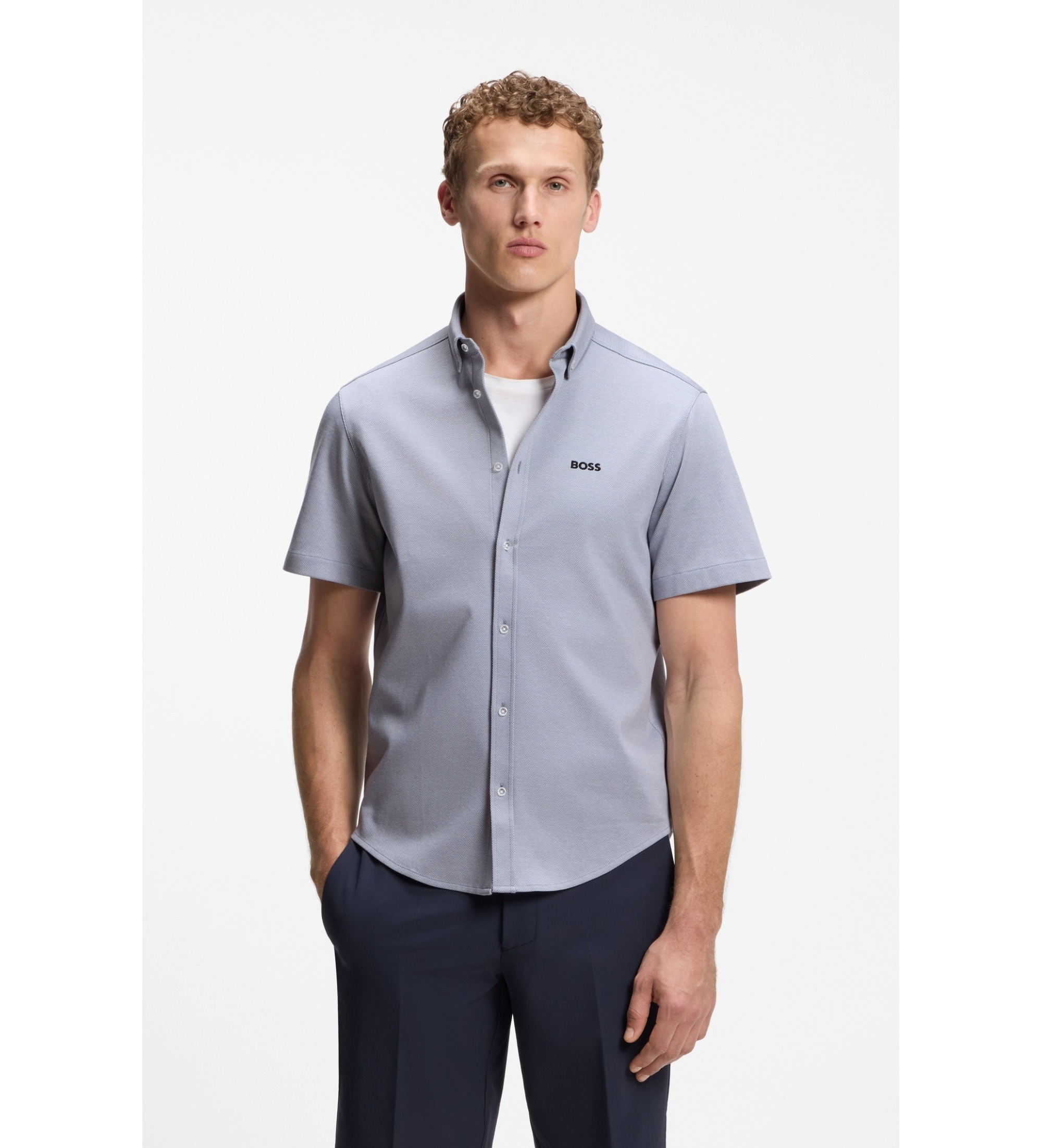 BOSS für Herren. 50555951 Motion Hemd grau (S), Lässig, Baumwolle, Kurzarm