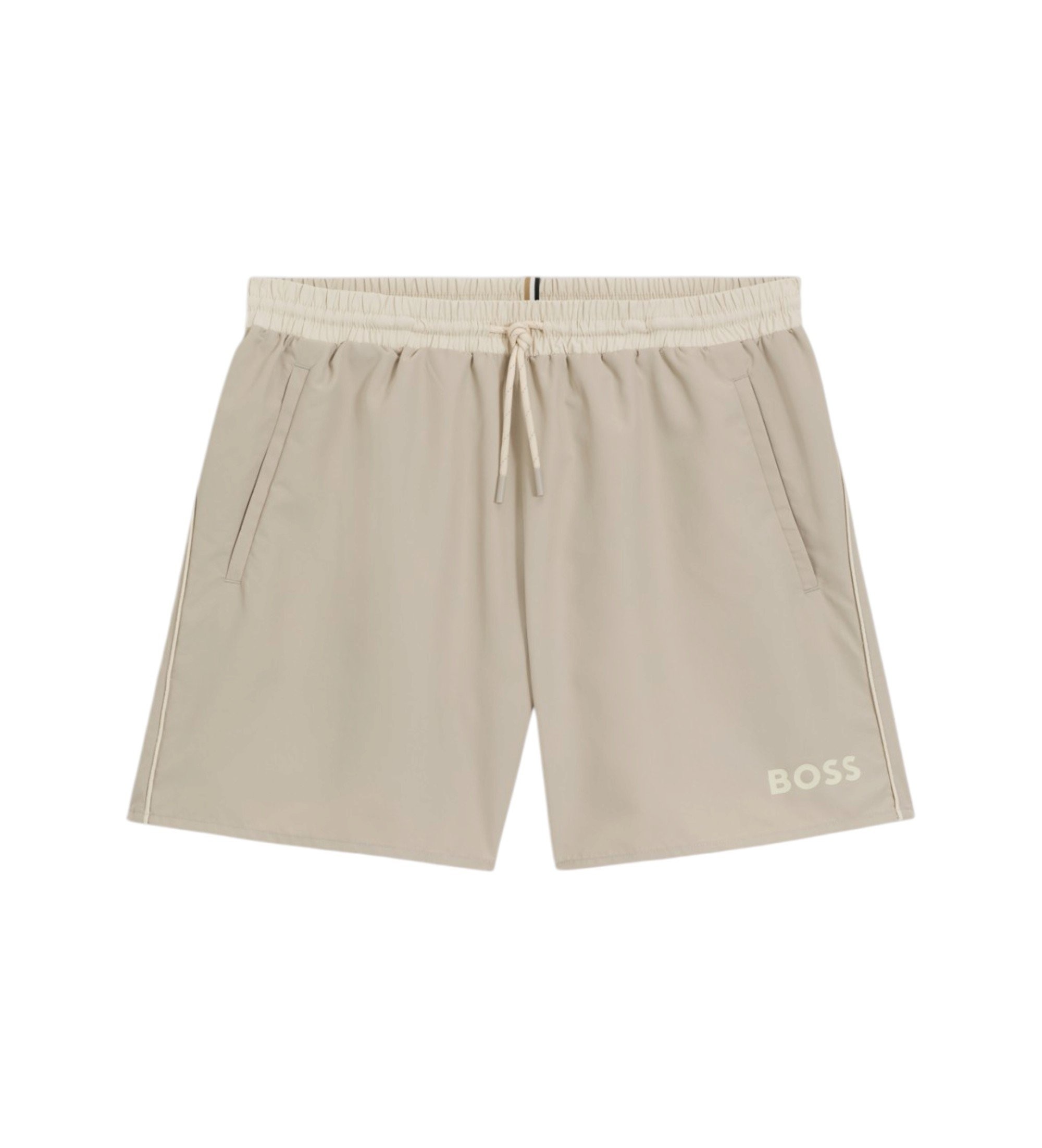 BOSS für Herren. 50514429 Logo-Badeanzug mit Kontrastbesatz beige (S), Strandbekleidung, Polyester